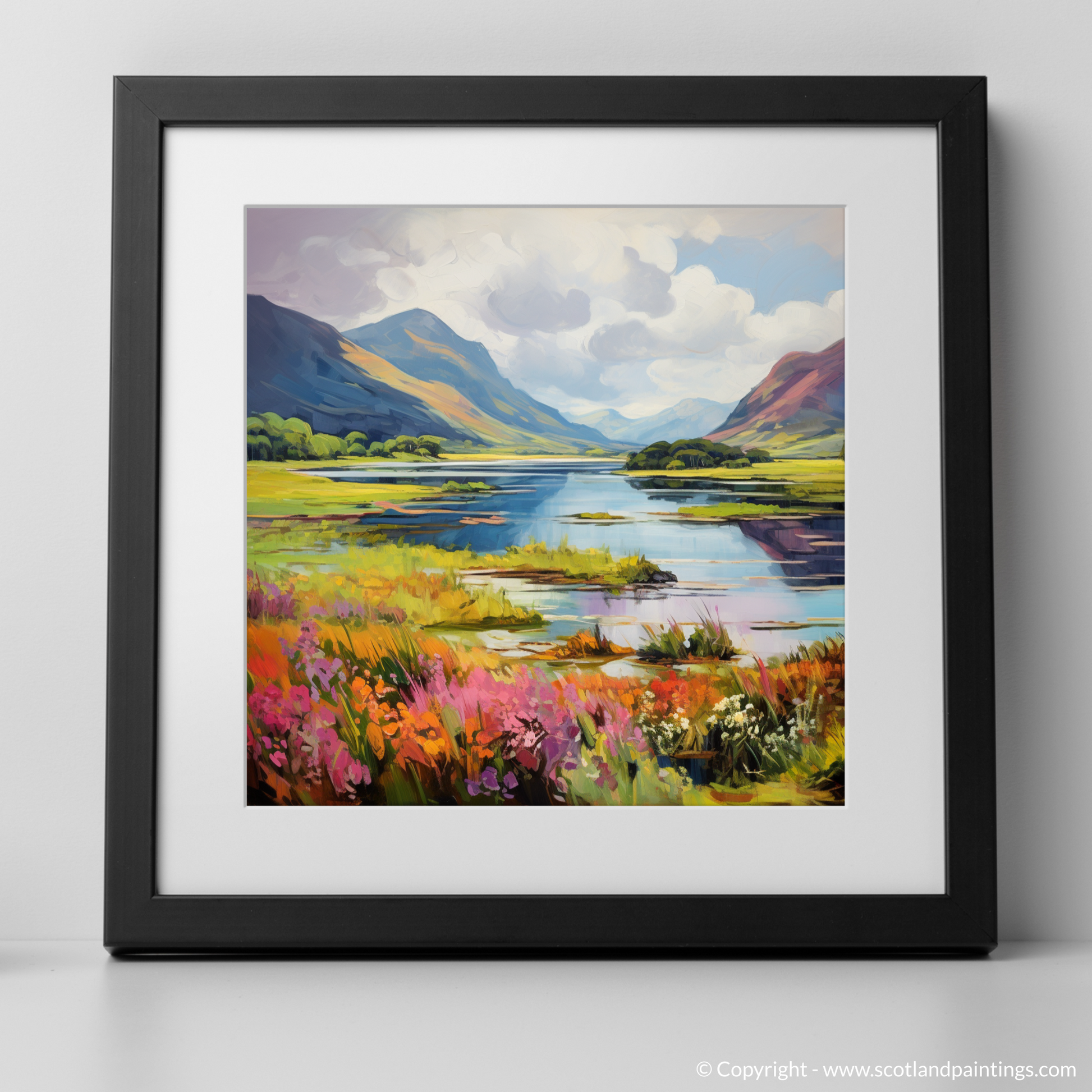 Art Print of Loch Leven, Highlands in summer with a black frame