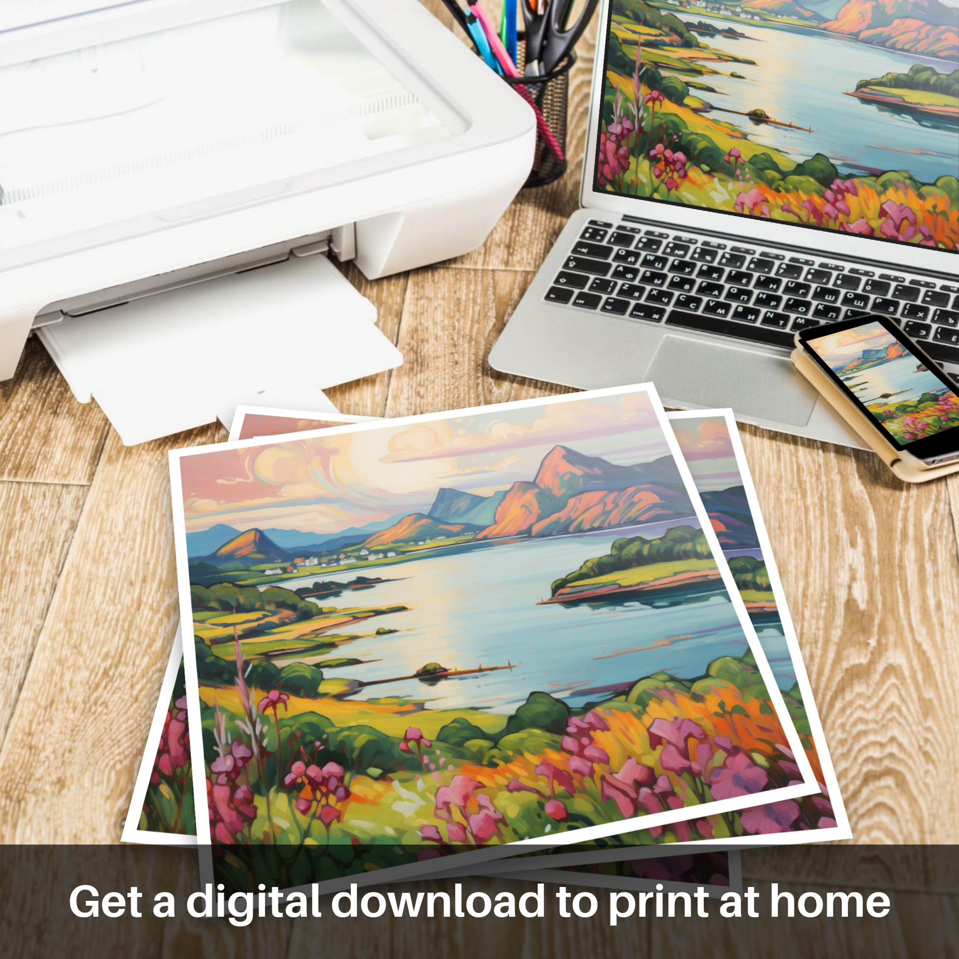 Downloadable and printable picture of Loch Leven, Highlands in summer