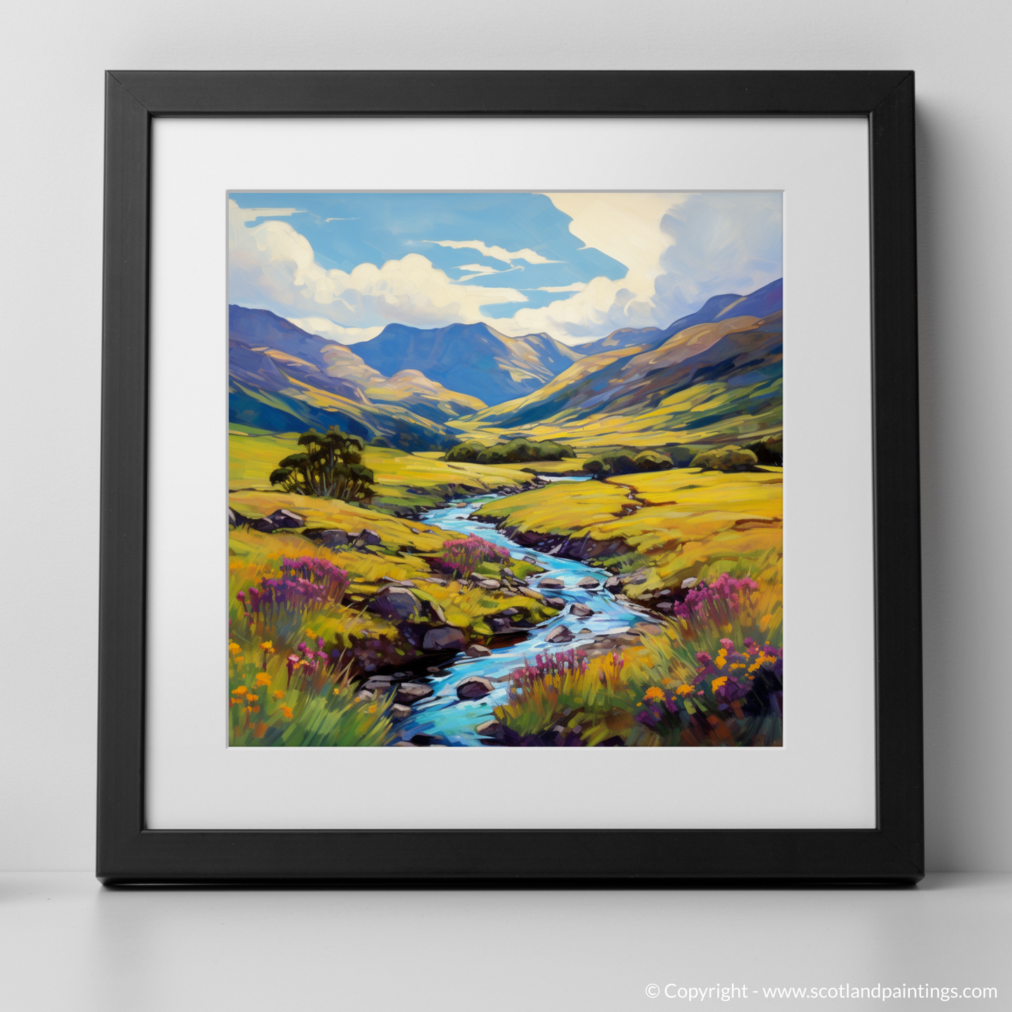 Art Print of Glen Shiel, Highlands in summer with a black frame