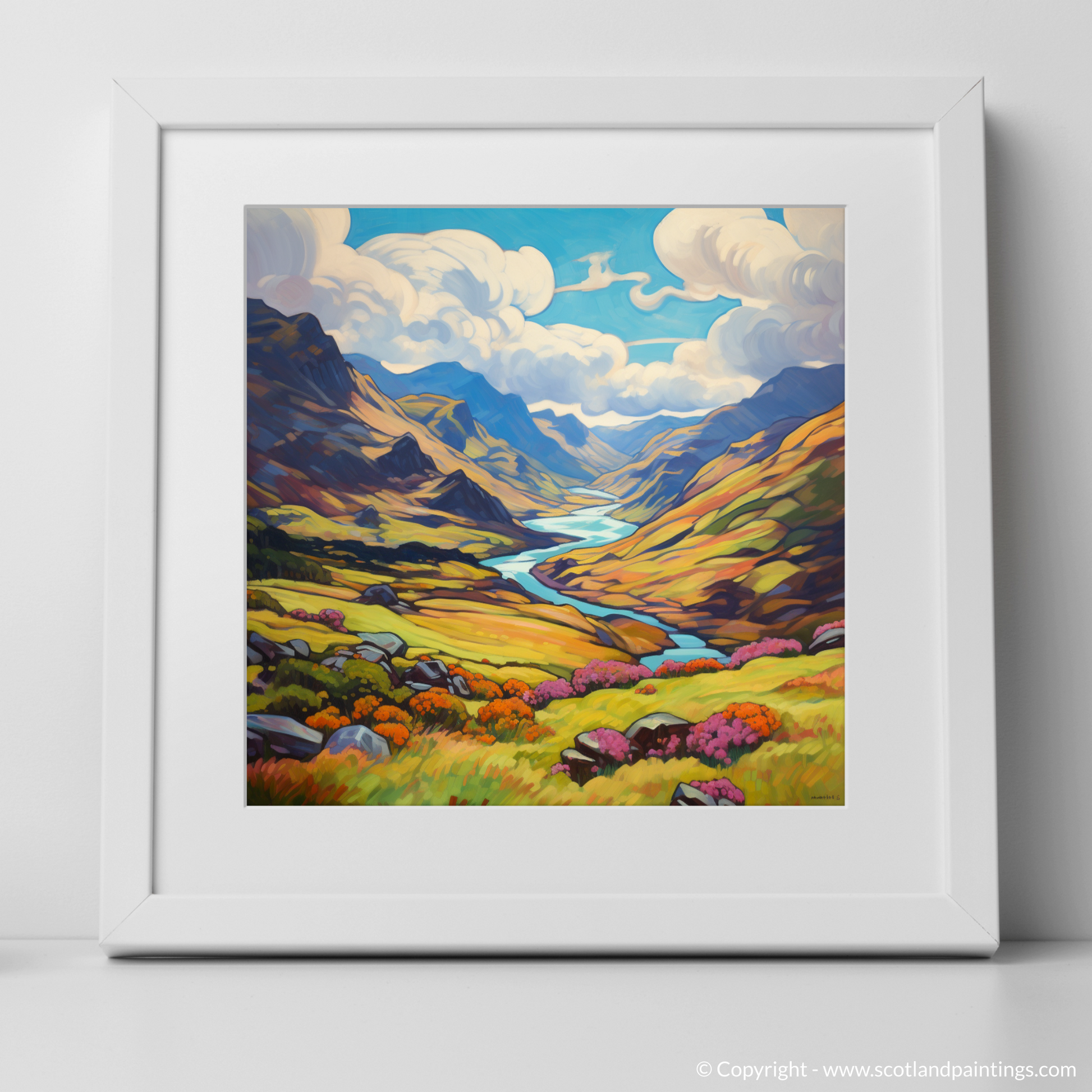 Art Print of Glen Shiel, Highlands in summer with a white frame