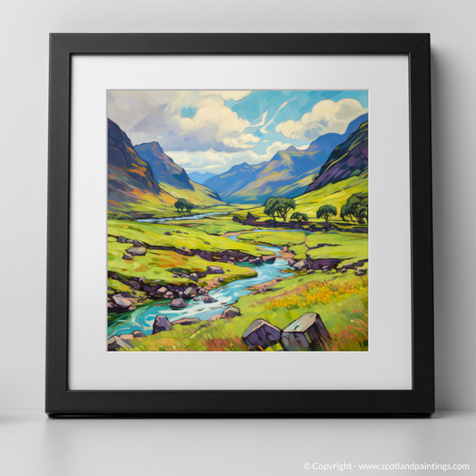 Art Print of Glen Shiel, Highlands in summer with a black frame