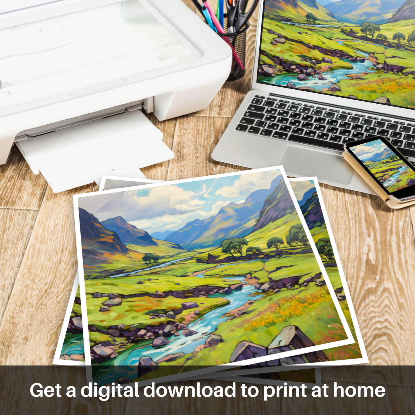 Downloadable and printable picture of Glen Shiel, Highlands in summer