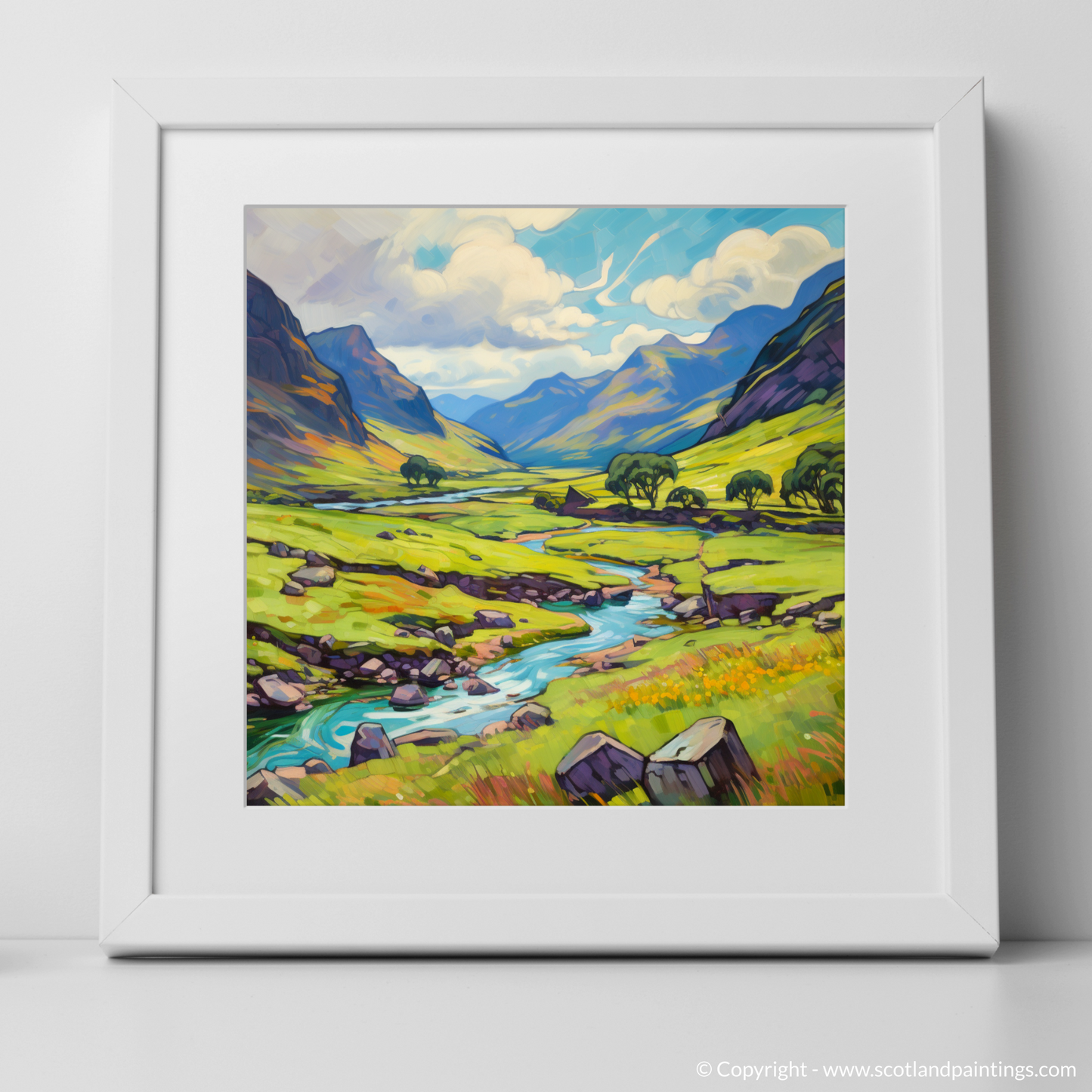 Art Print of Glen Shiel, Highlands in summer with a white frame