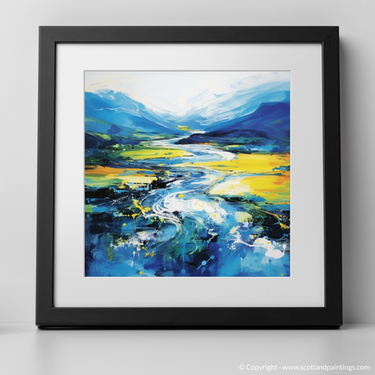 Art Print of River Orchy, Argyll and Bute in summer with a black frame