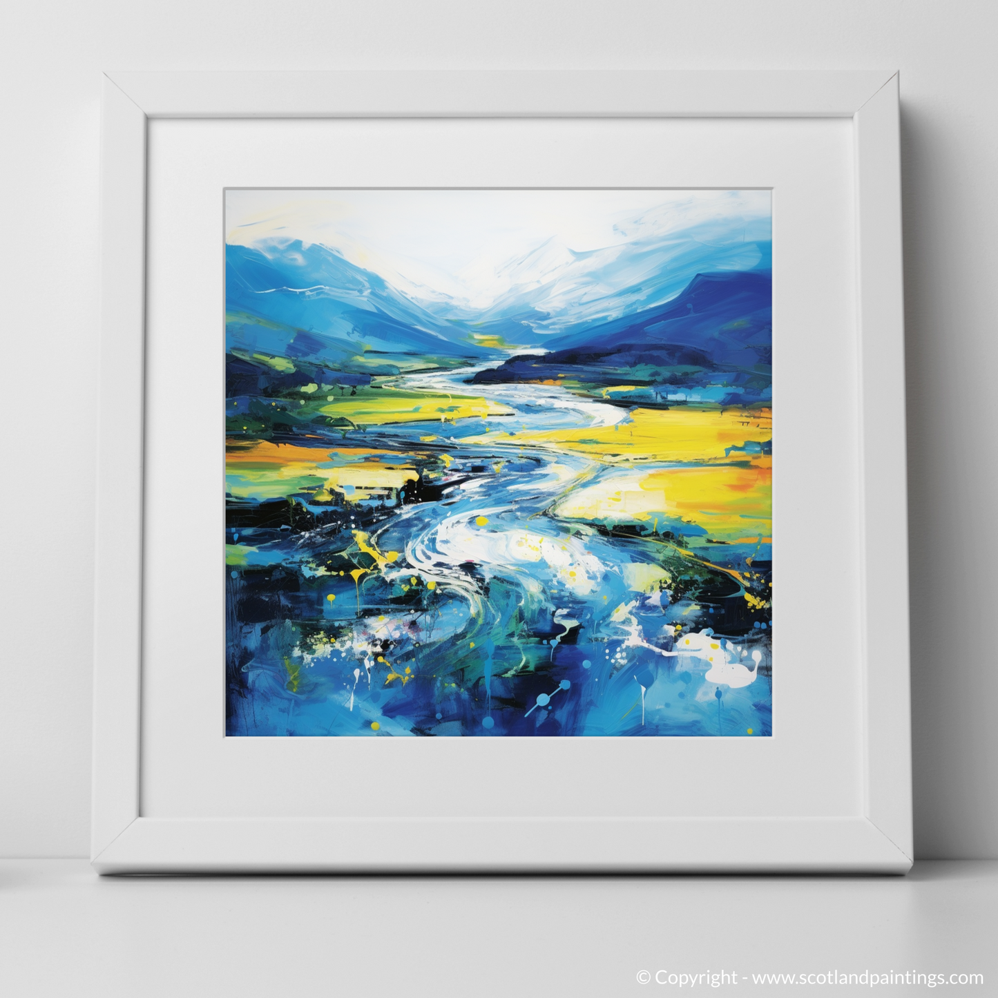 Art Print of River Orchy, Argyll and Bute in summer with a white frame