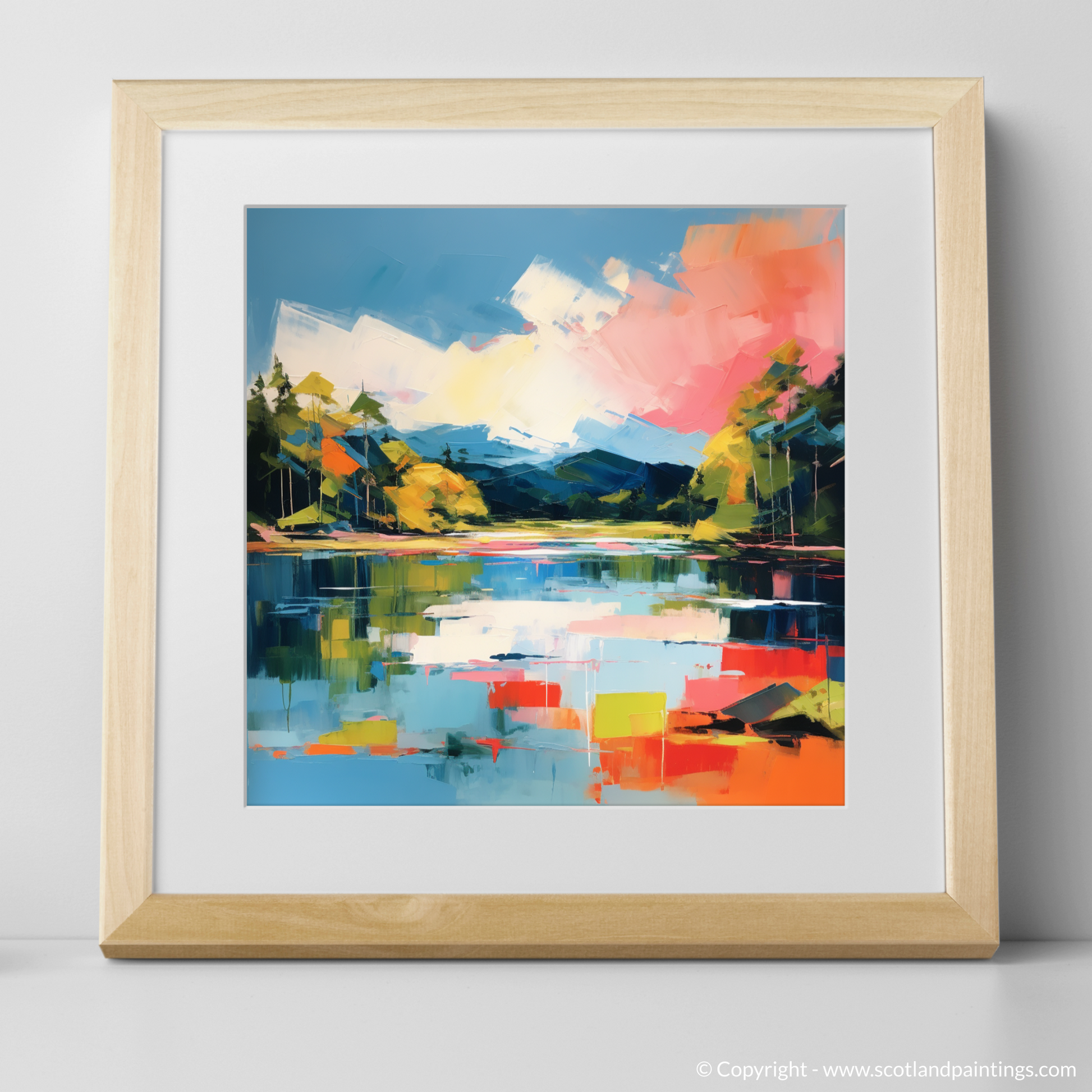 Art Print of Loch Achray in summer with a natural frame