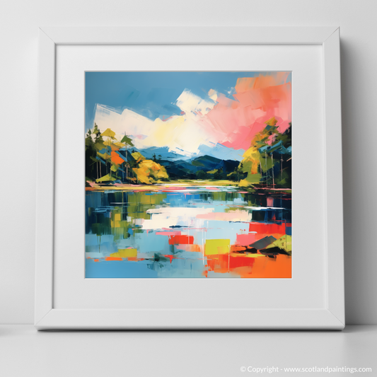 Art Print of Loch Achray in summer with a white frame