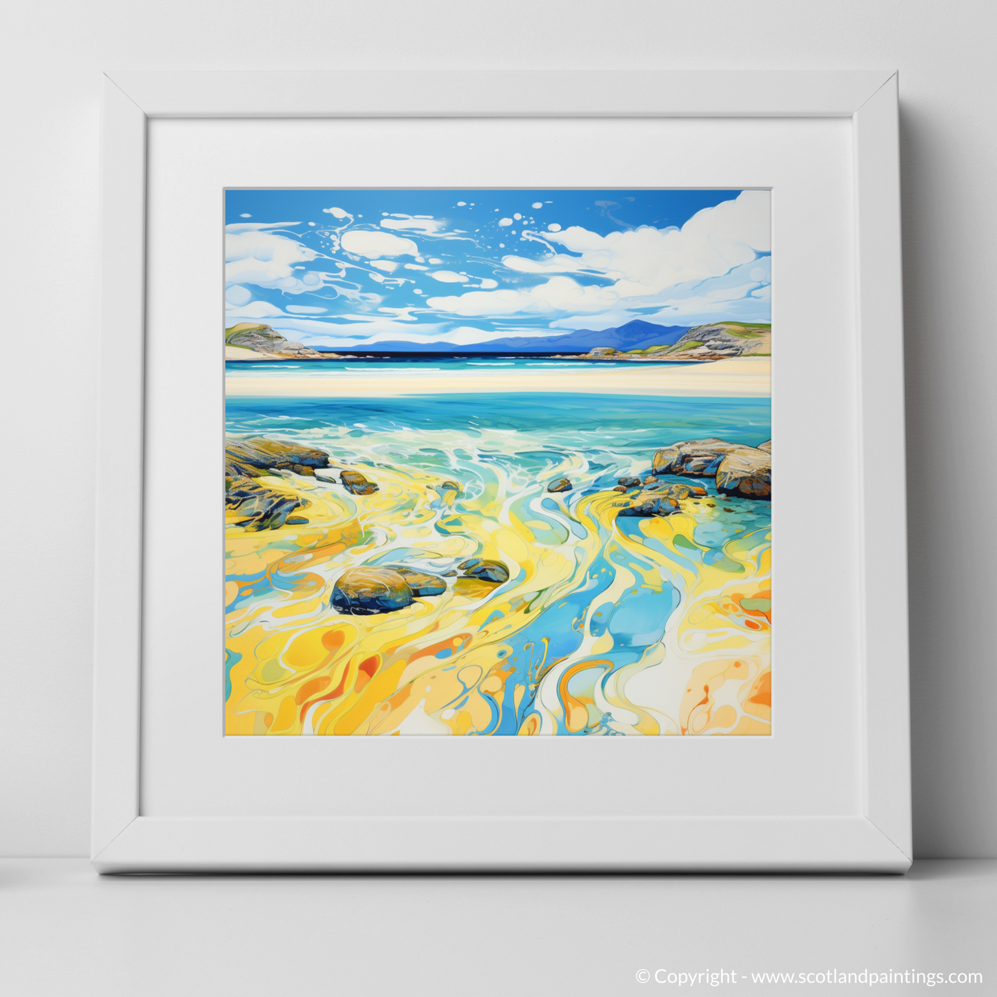 Art Print of Luskentyre Sands, Isle of Lewis in summer with a white frame