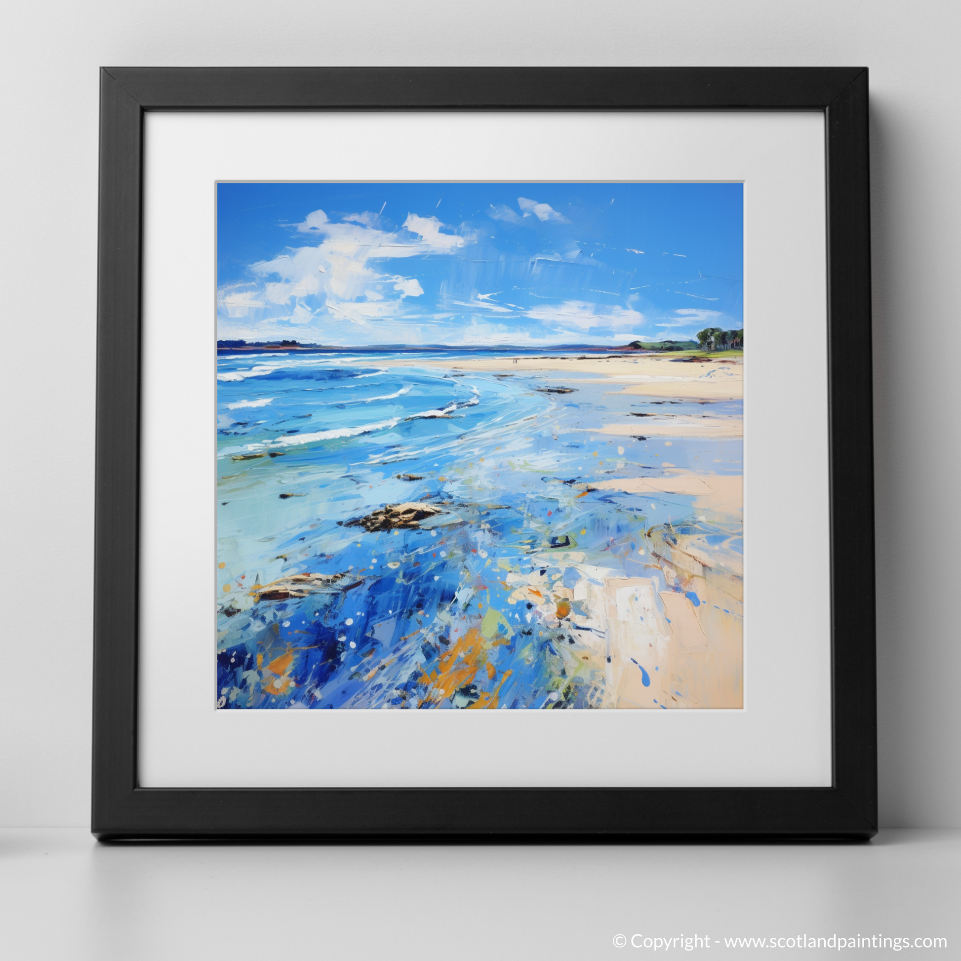 Art Print of Longniddry Beach, East Lothian in summer with a black frame