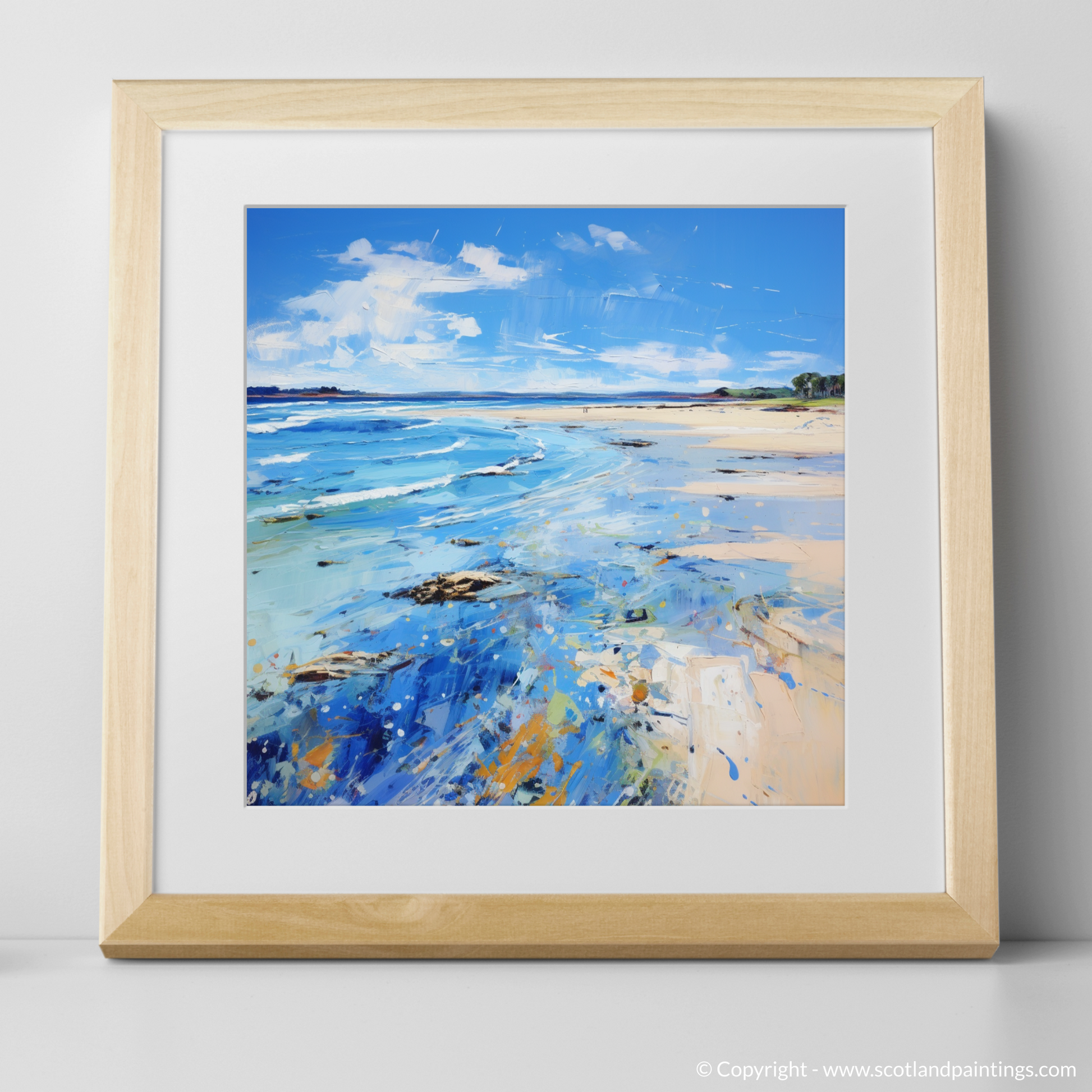 Art Print of Longniddry Beach, East Lothian in summer with a natural frame