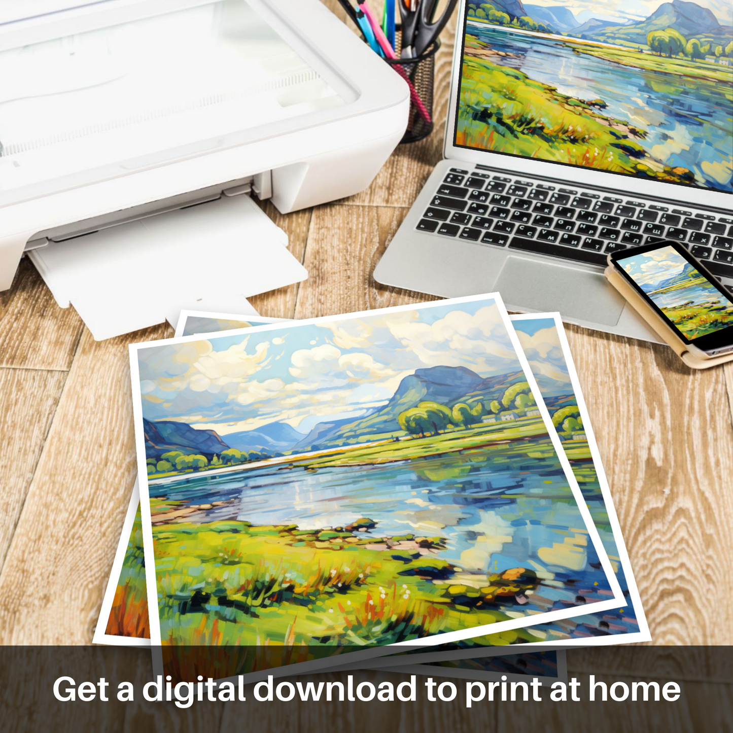 Downloadable and printable picture of Loch Leven, Perth and Kinross in summer