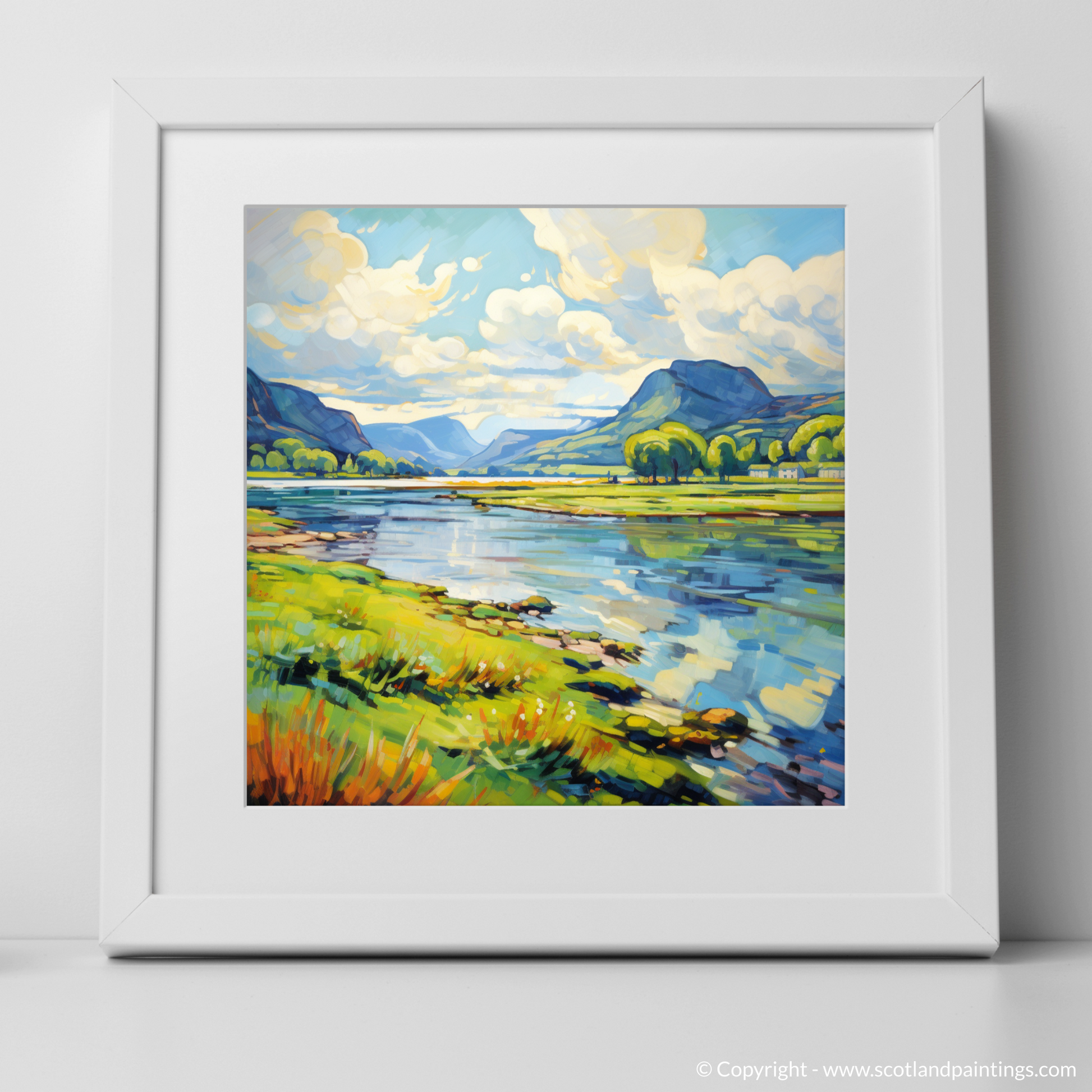 Art Print of Loch Leven, Perth and Kinross in summer with a white frame