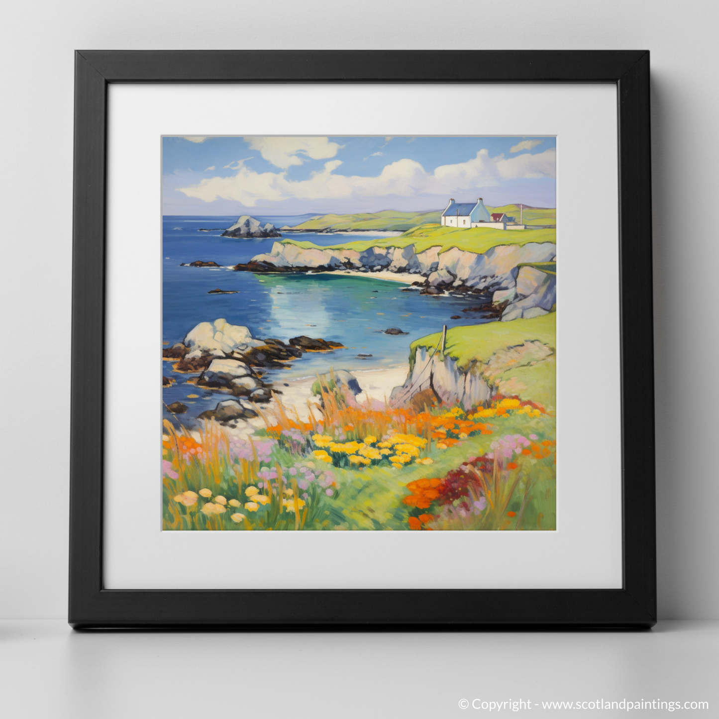 Art Print of Shetland, North of mainland Scotland in summer with a black frame