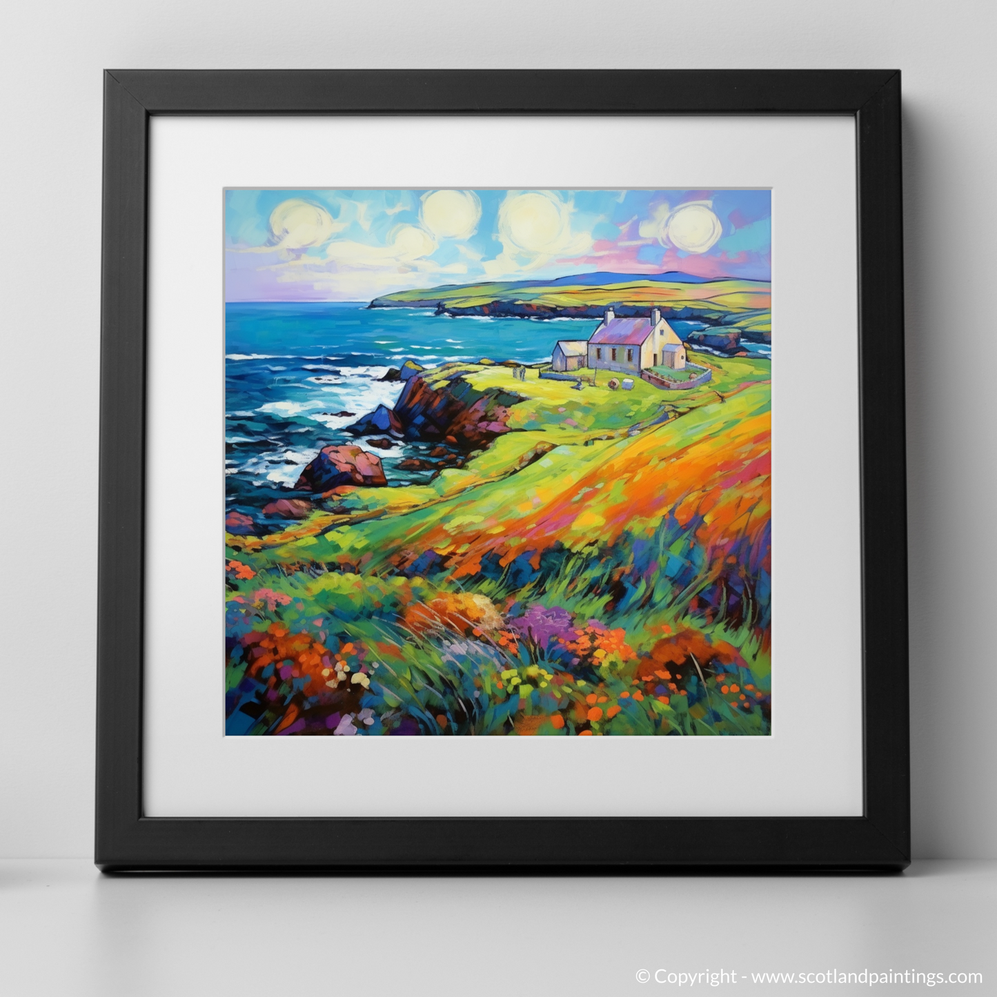 Art Print of Shetland, North of mainland Scotland in summer with a black frame