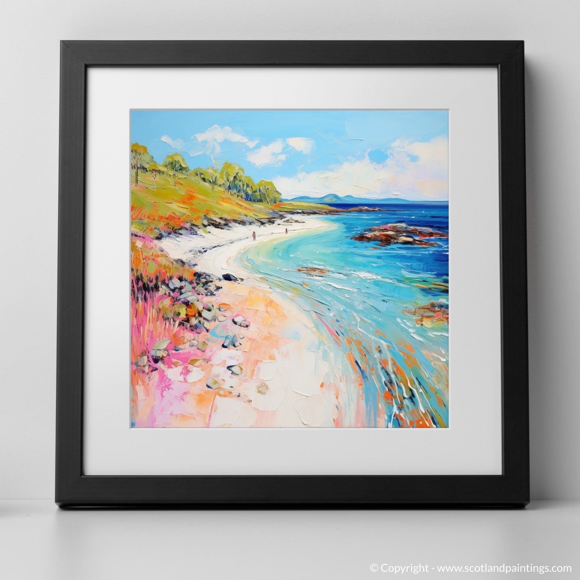 Art Print of Coral Beach, Isle of Skye in summer with a black frame