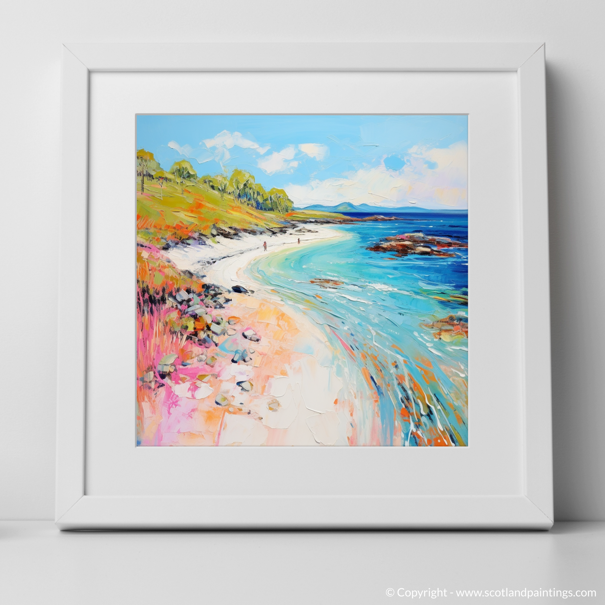 Art Print of Coral Beach, Isle of Skye in summer with a white frame