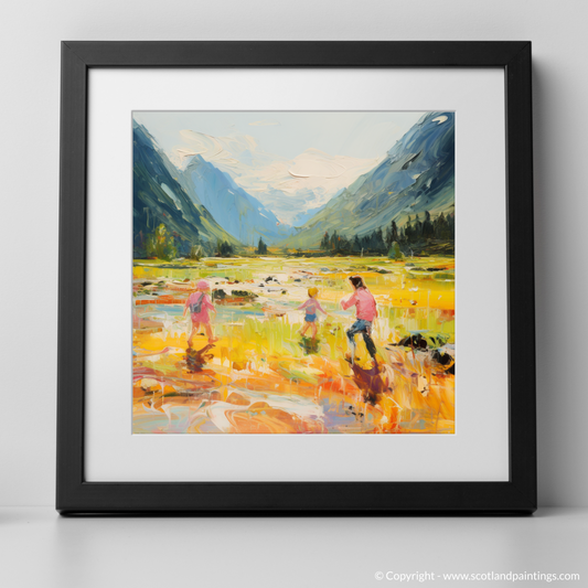 Art Print of Children playing in Glencoe during summer with a black frame