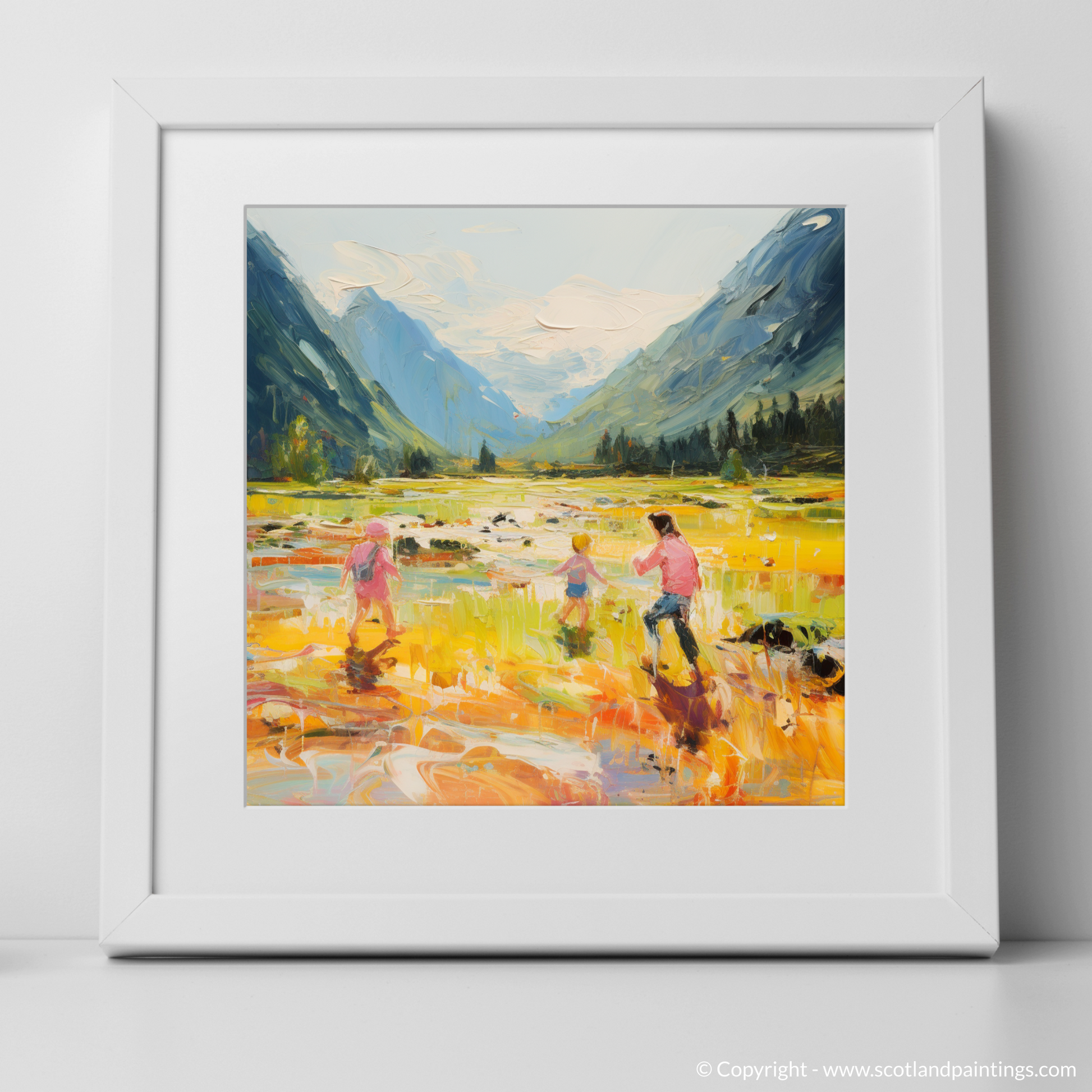 Art Print of Children playing in Glencoe during summer with a white frame