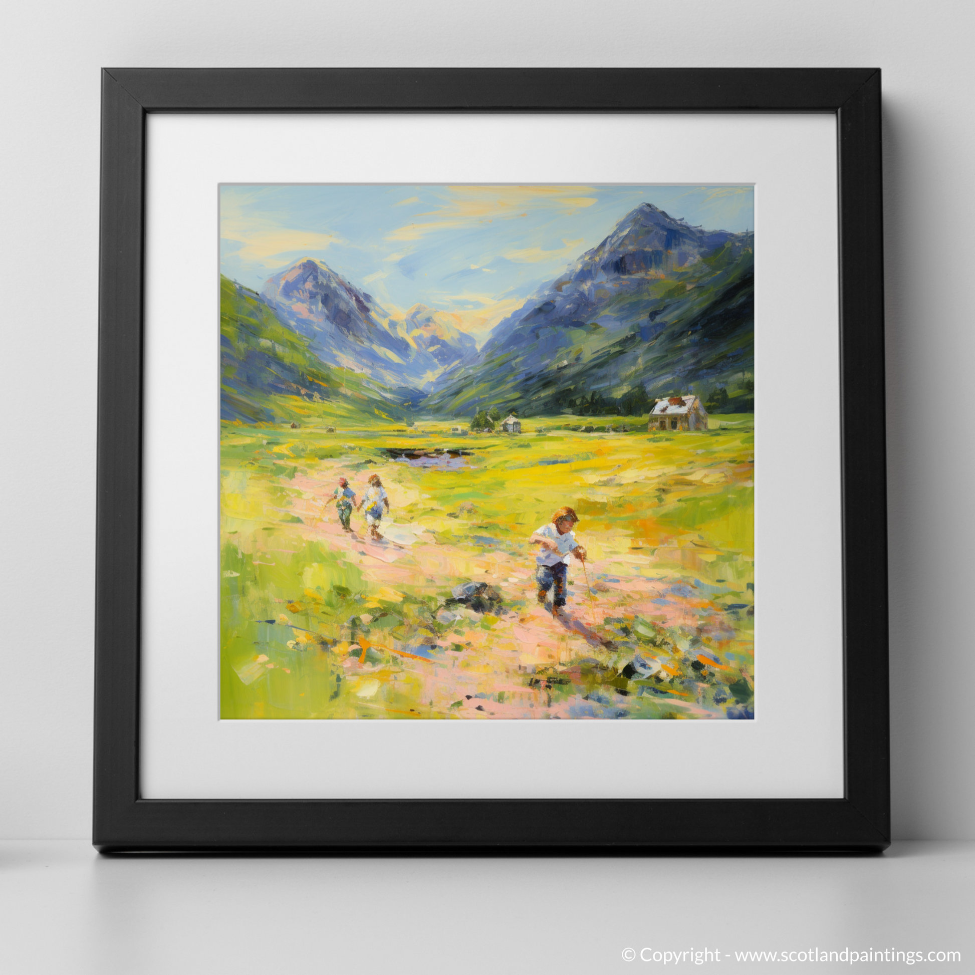 Art Print of Children playing in Glencoe during summer with a black frame