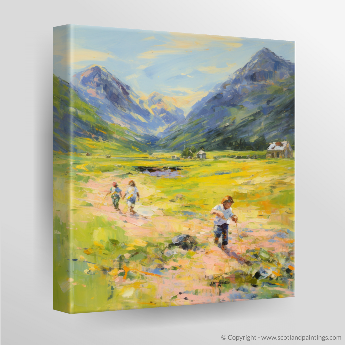 Canvas Print of Children playing in Glencoe during summer