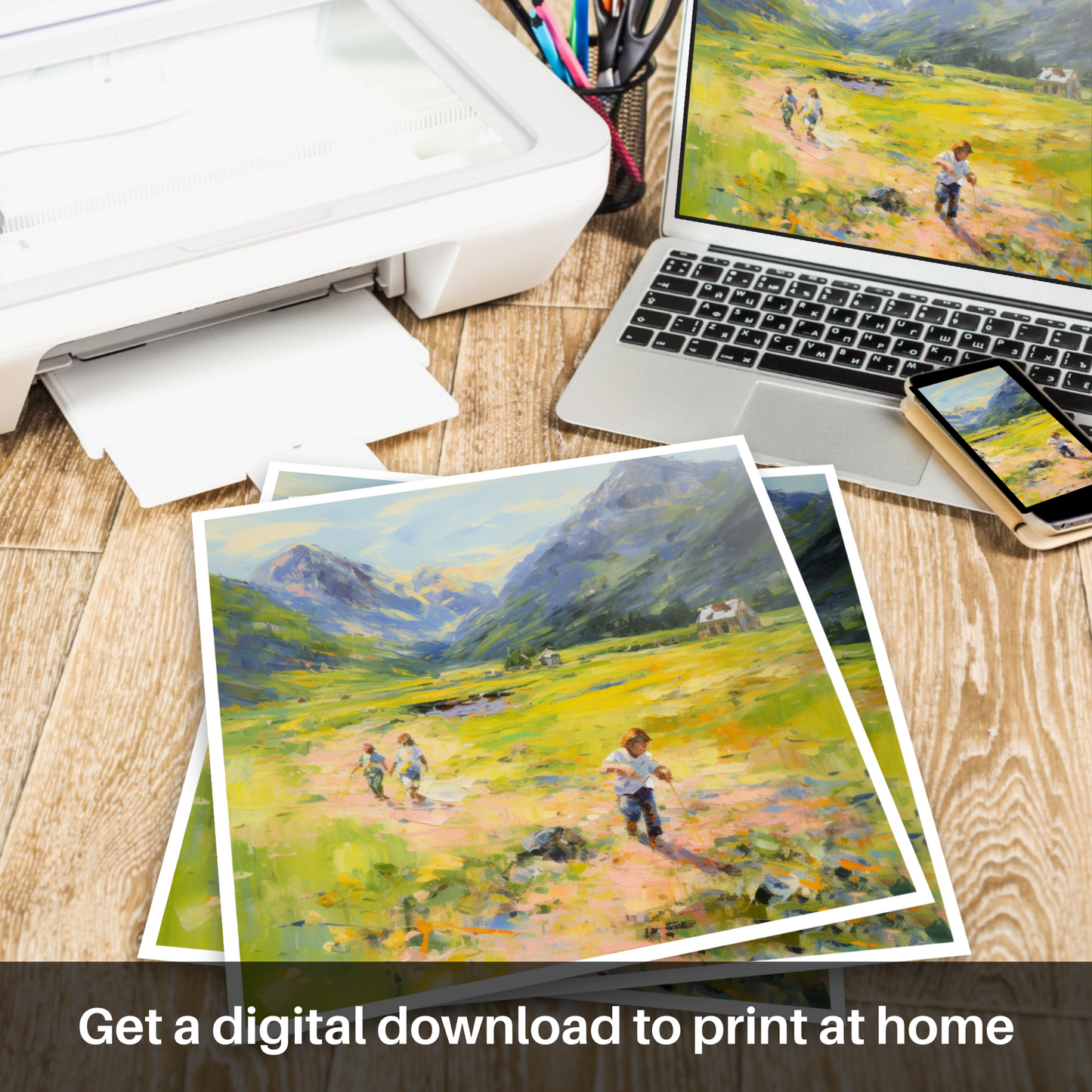 Downloadable and printable picture of Children playing in Glencoe during summer