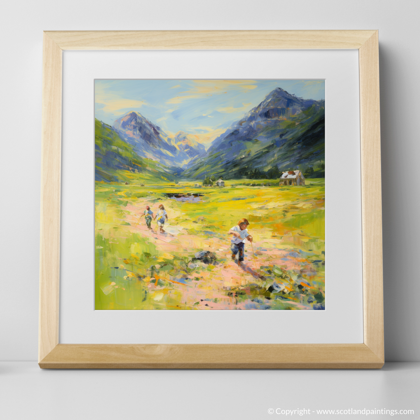 Art Print of Children playing in Glencoe during summer with a natural frame