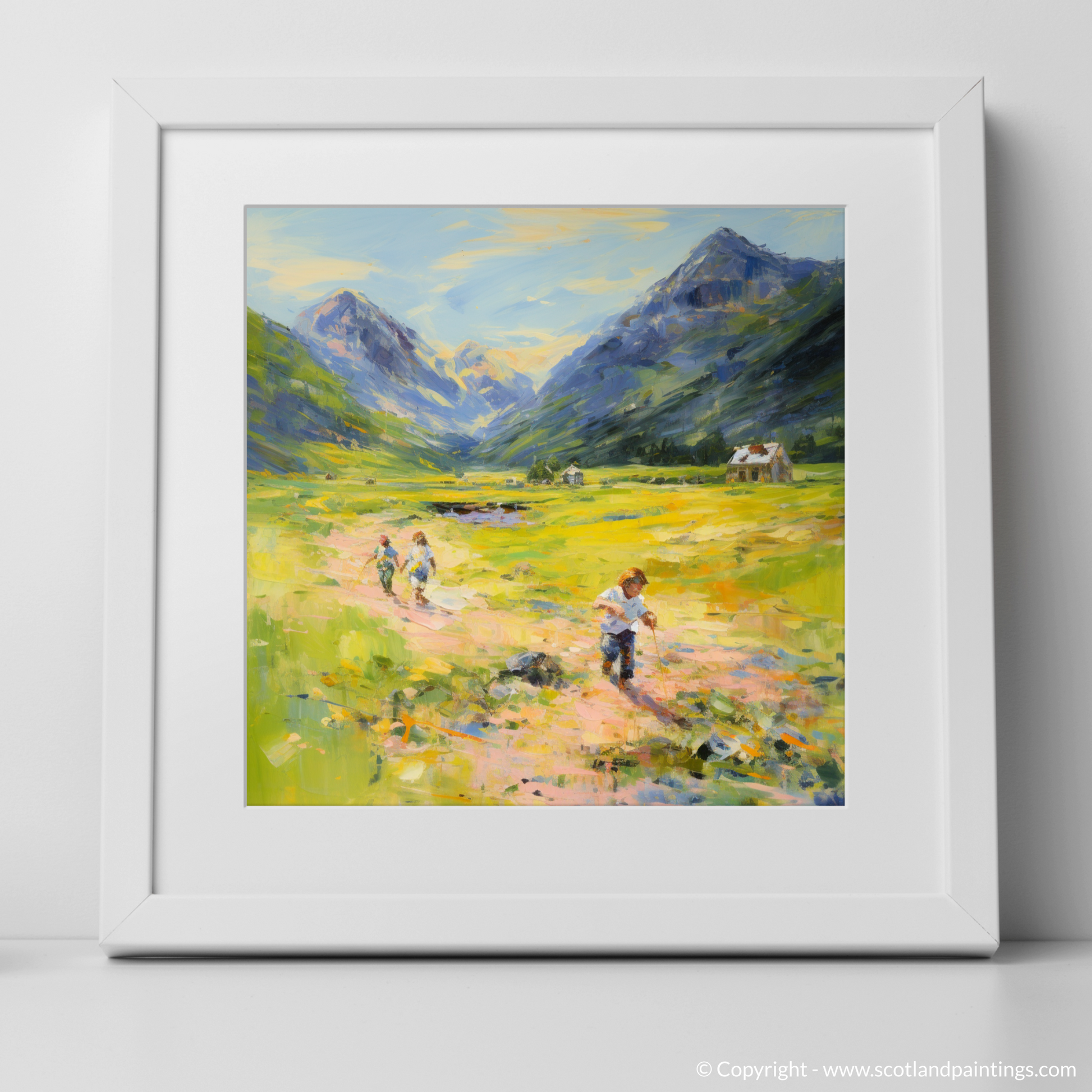 Art Print of Children playing in Glencoe during summer with a white frame