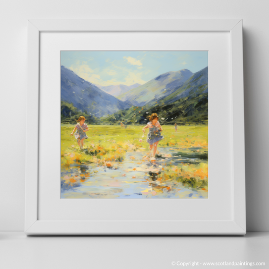 Art Print of Children playing in Glencoe during summer with a white frame