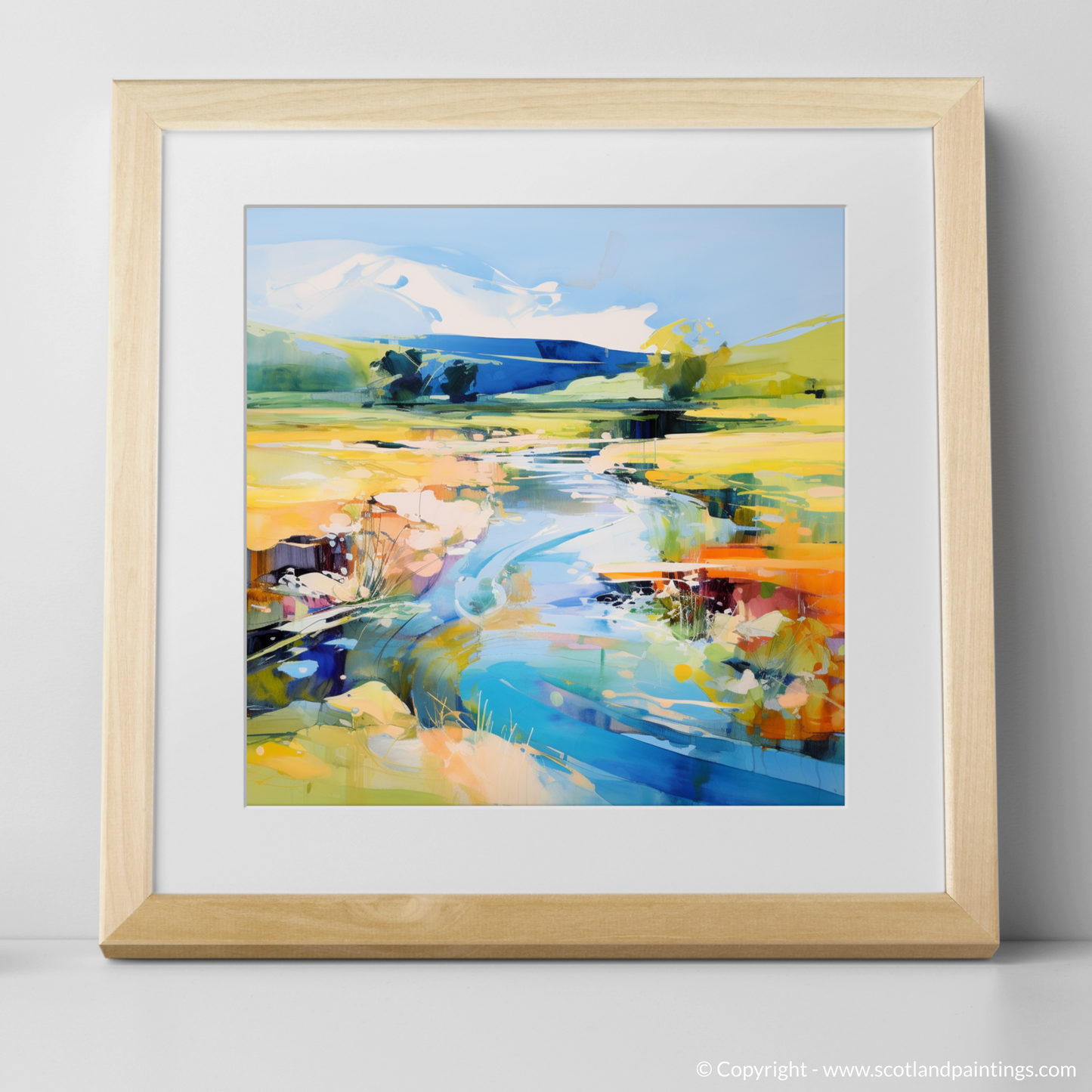 Painting and Art Print of River Lossie, Moray in summer. Summer Hues of River Lossie.