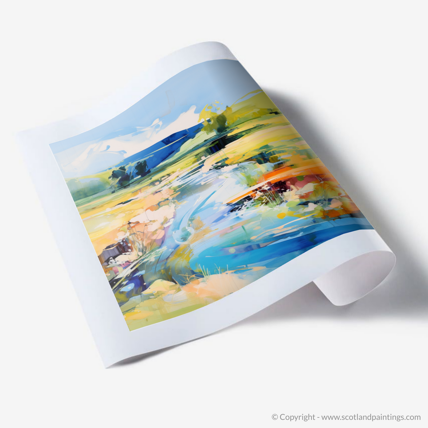 Painting and Art Print of River Lossie, Moray in summer. Summer Hues of River Lossie.