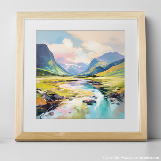 Art Print of Glen Coe, Highlands in summer with a natural frame