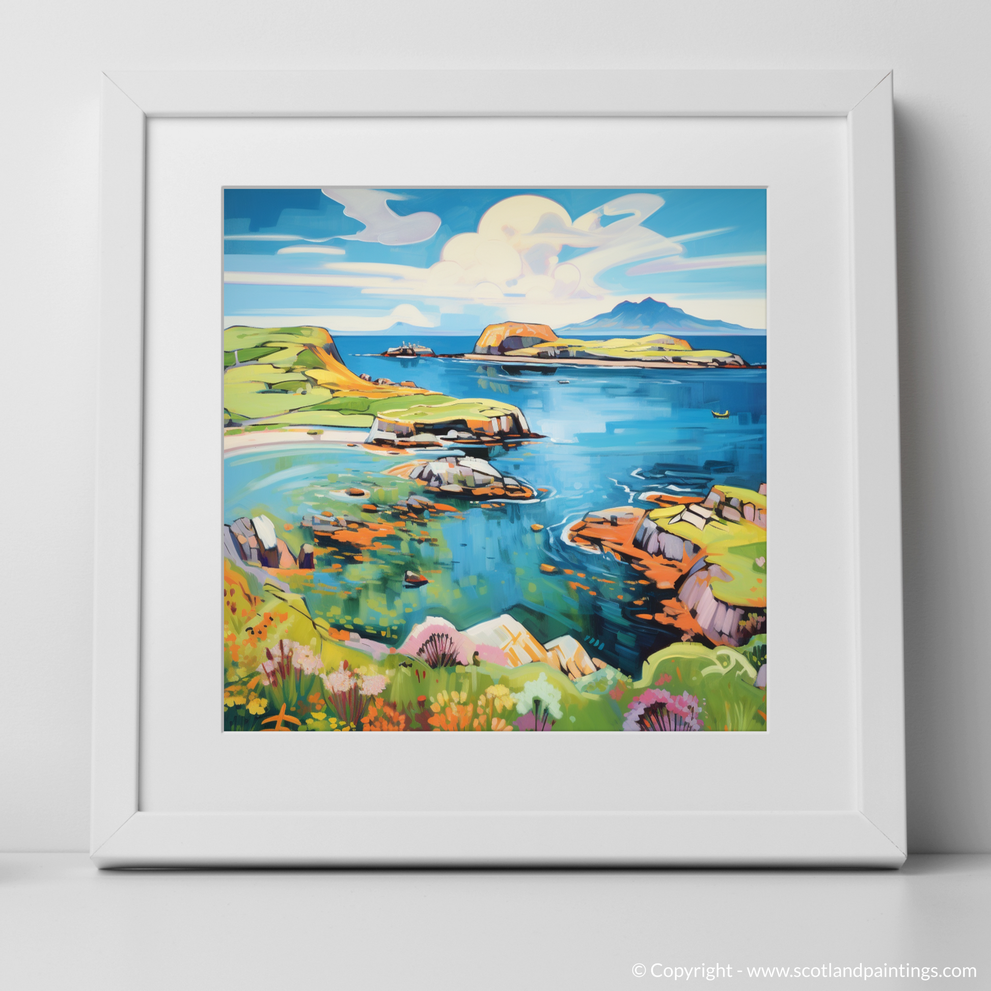Art Print of Isle of Skyes smaller isles, Inner Hebrides in summer with a white frame