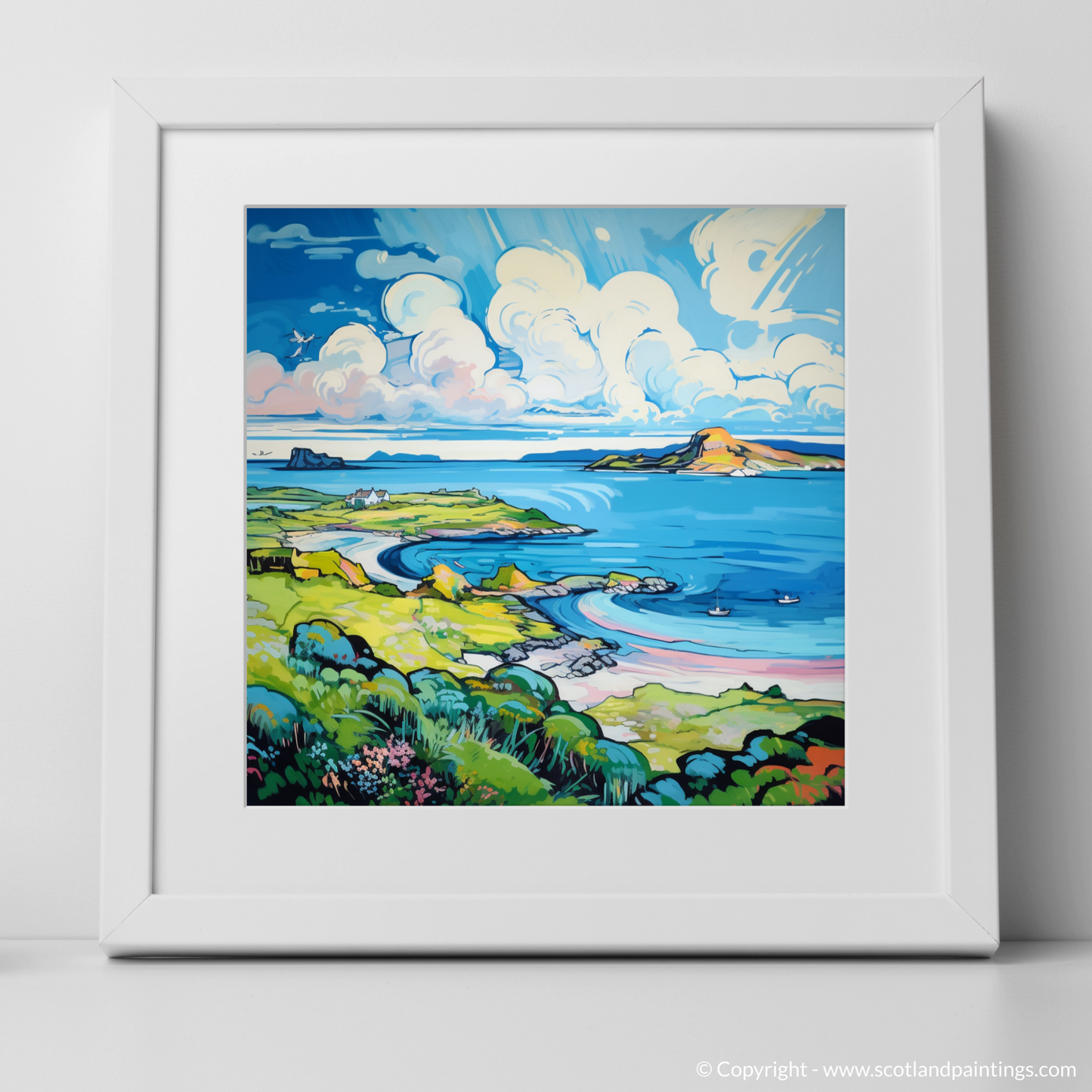 Art Print of Isle of Skyes smaller isles, Inner Hebrides in summer with a white frame