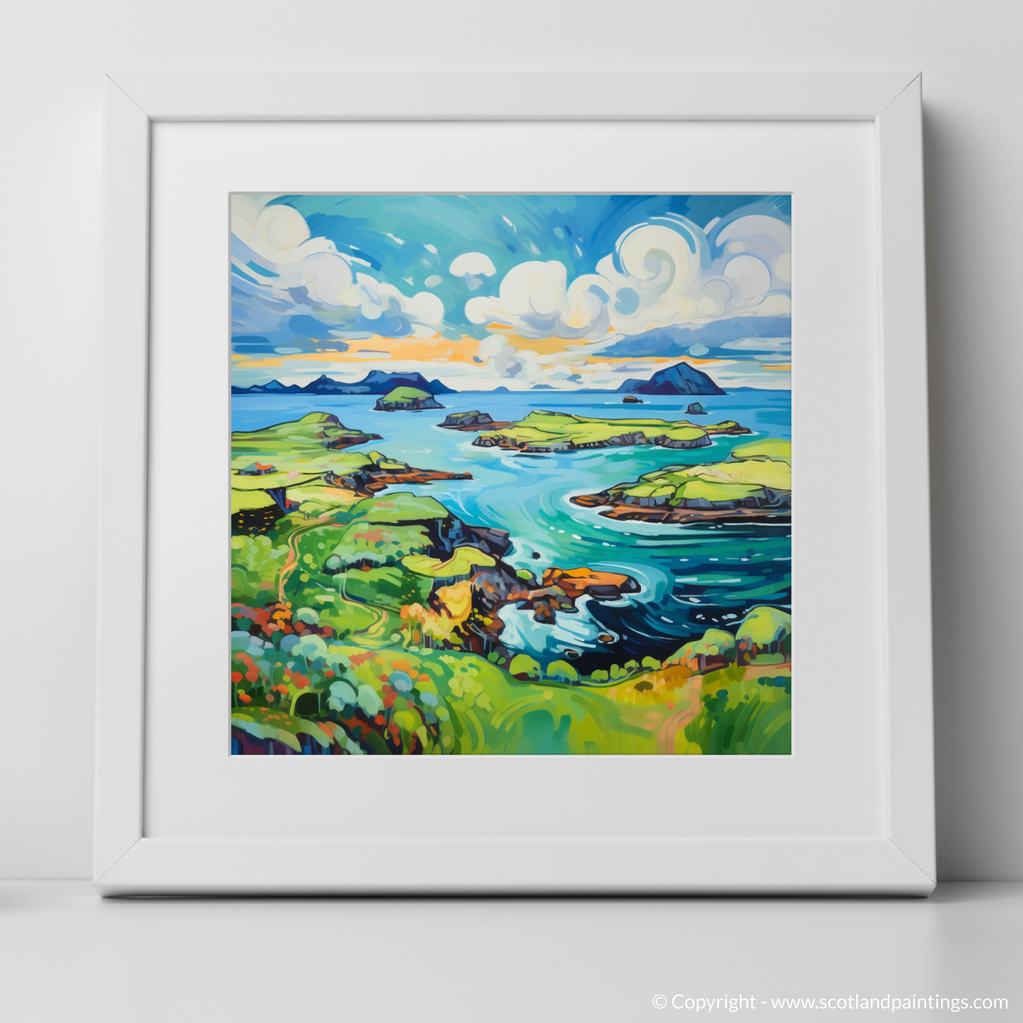 Art Print of Isle of Skyes smaller isles, Inner Hebrides in summer with a white frame