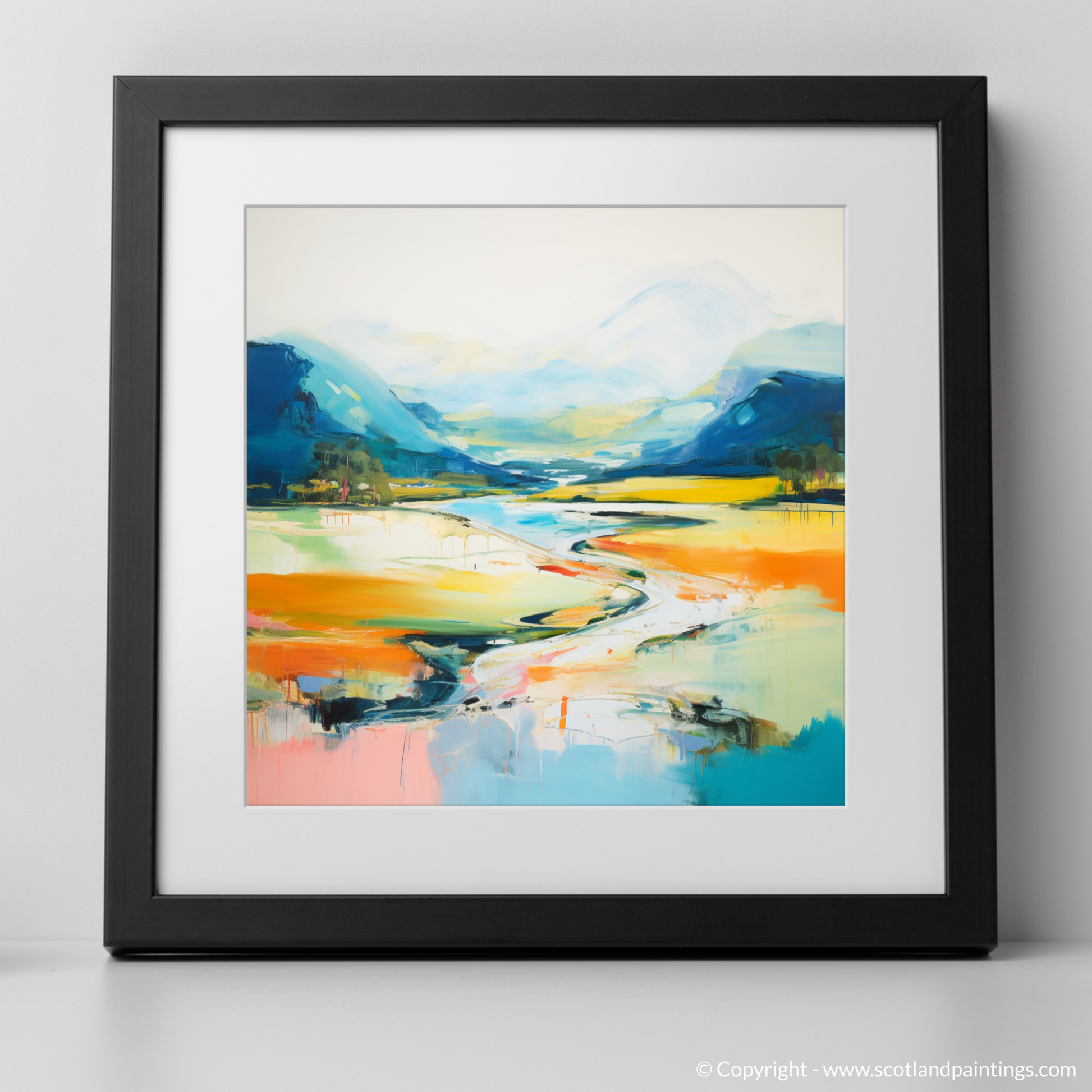 Art Print of River Spean, Highlands in summer with a black frame