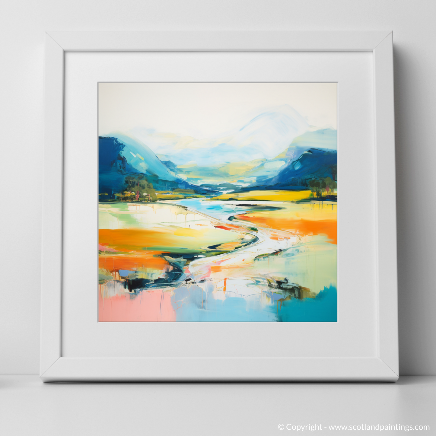 Art Print of River Spean, Highlands in summer with a white frame