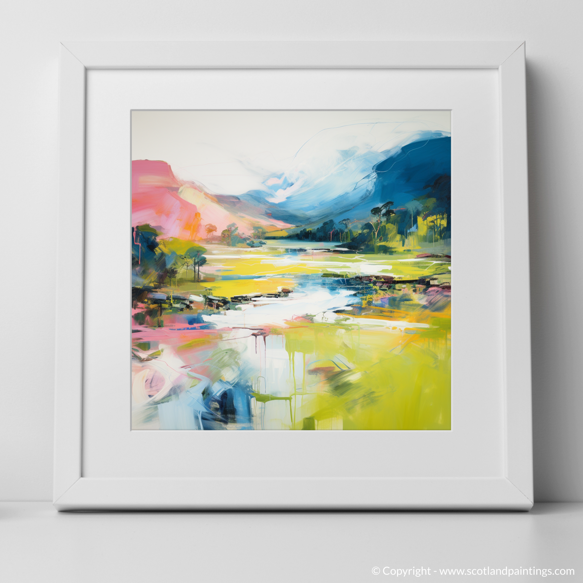 Art Print of River Spean, Highlands in summer with a white frame