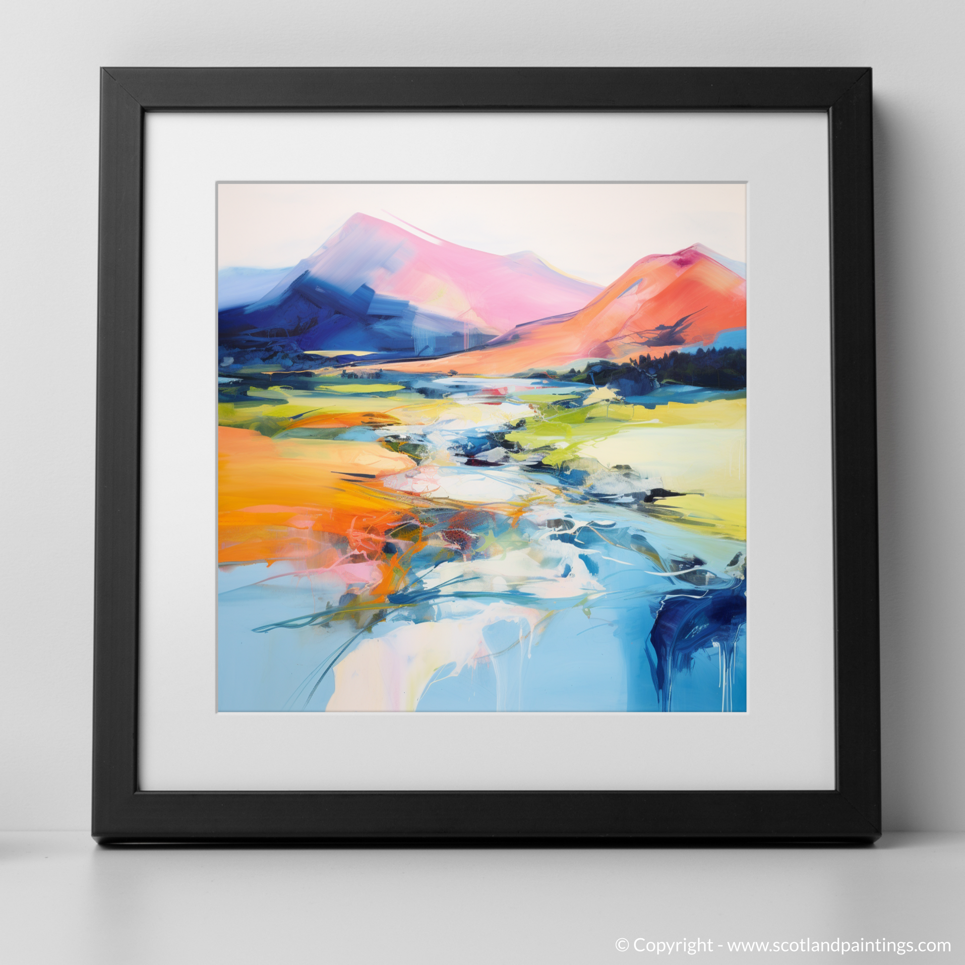 Art Print of River Spean, Highlands in summer with a black frame