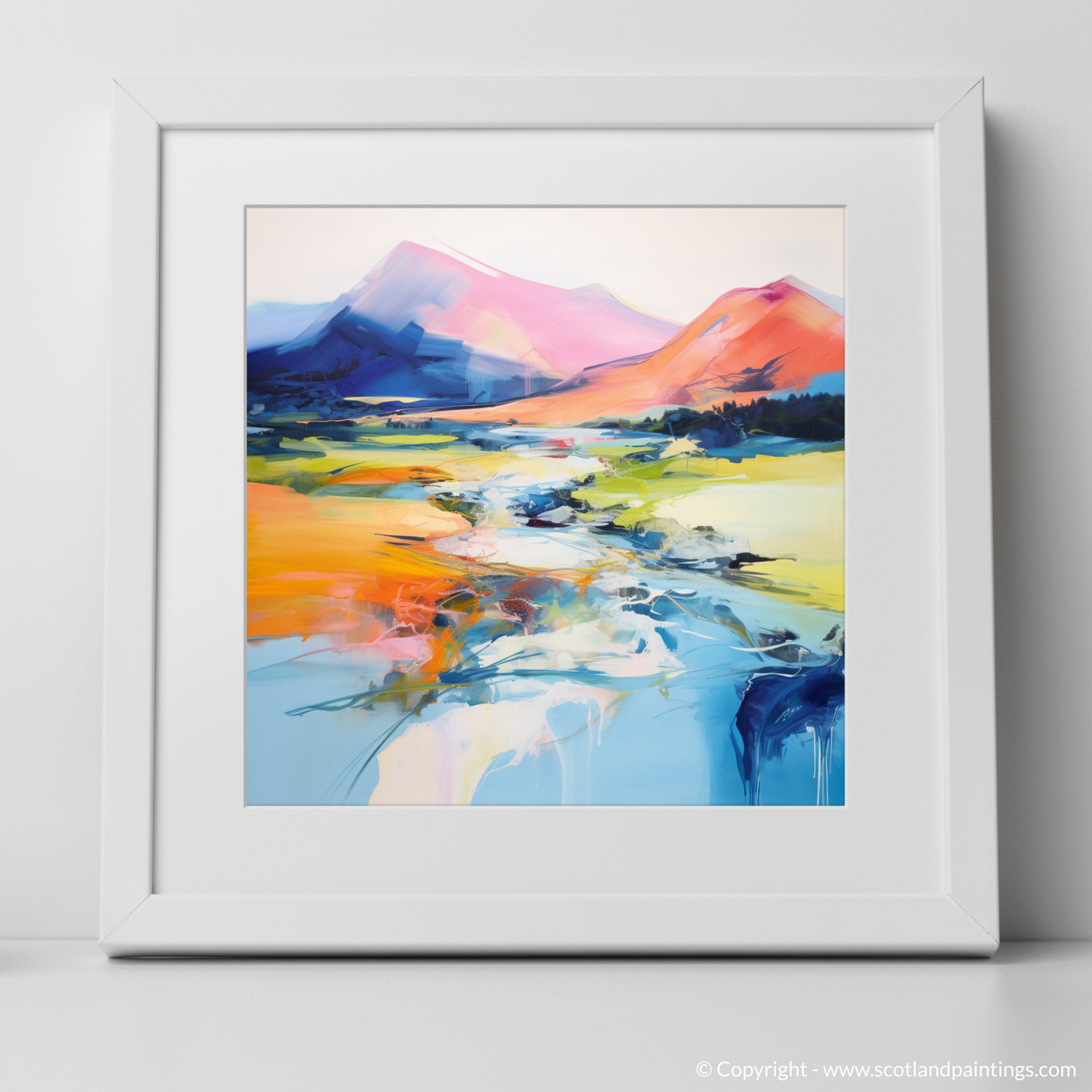 Art Print of River Spean, Highlands in summer with a white frame