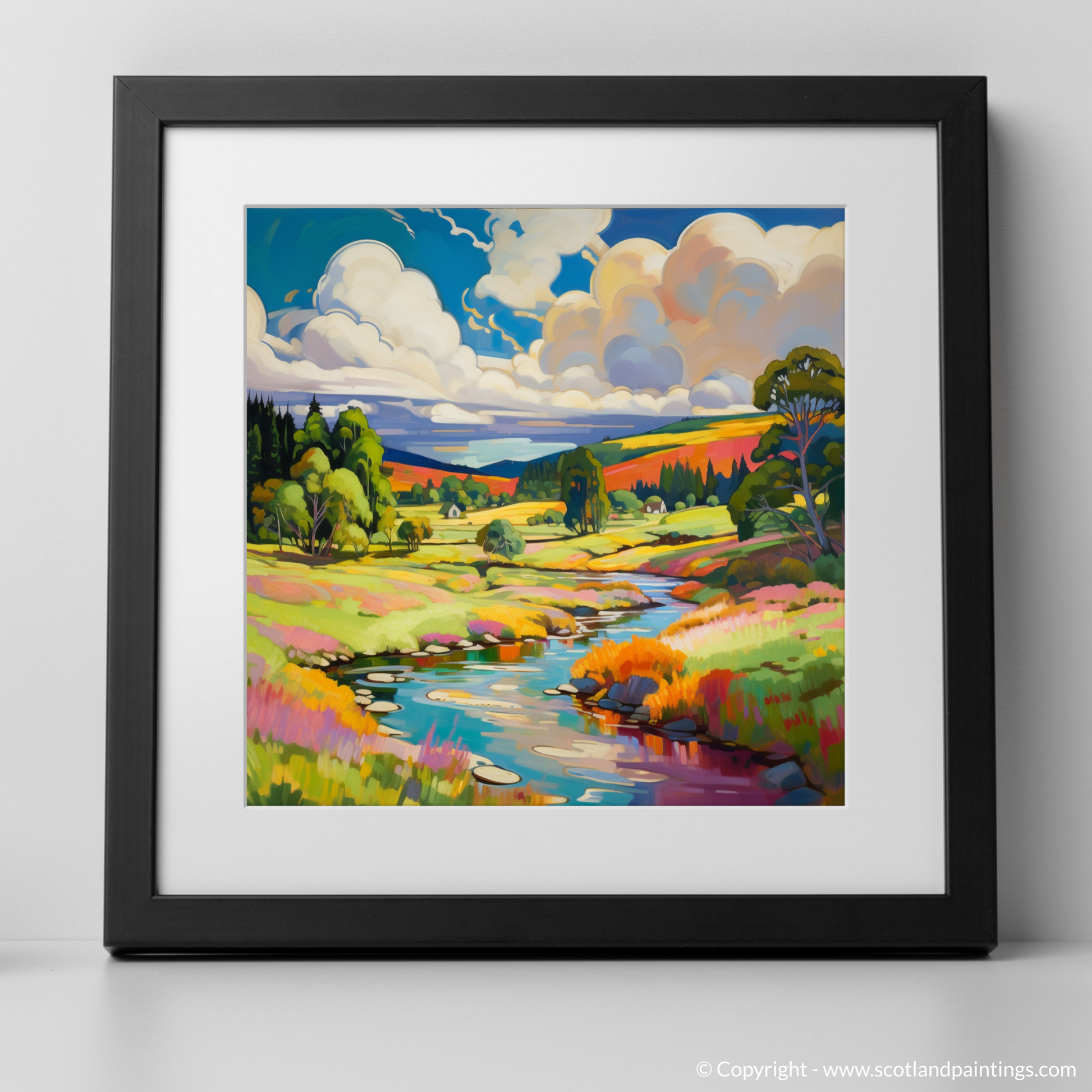 Art Print of Glen Tanar, Aberdeenshire in summer with a black frame