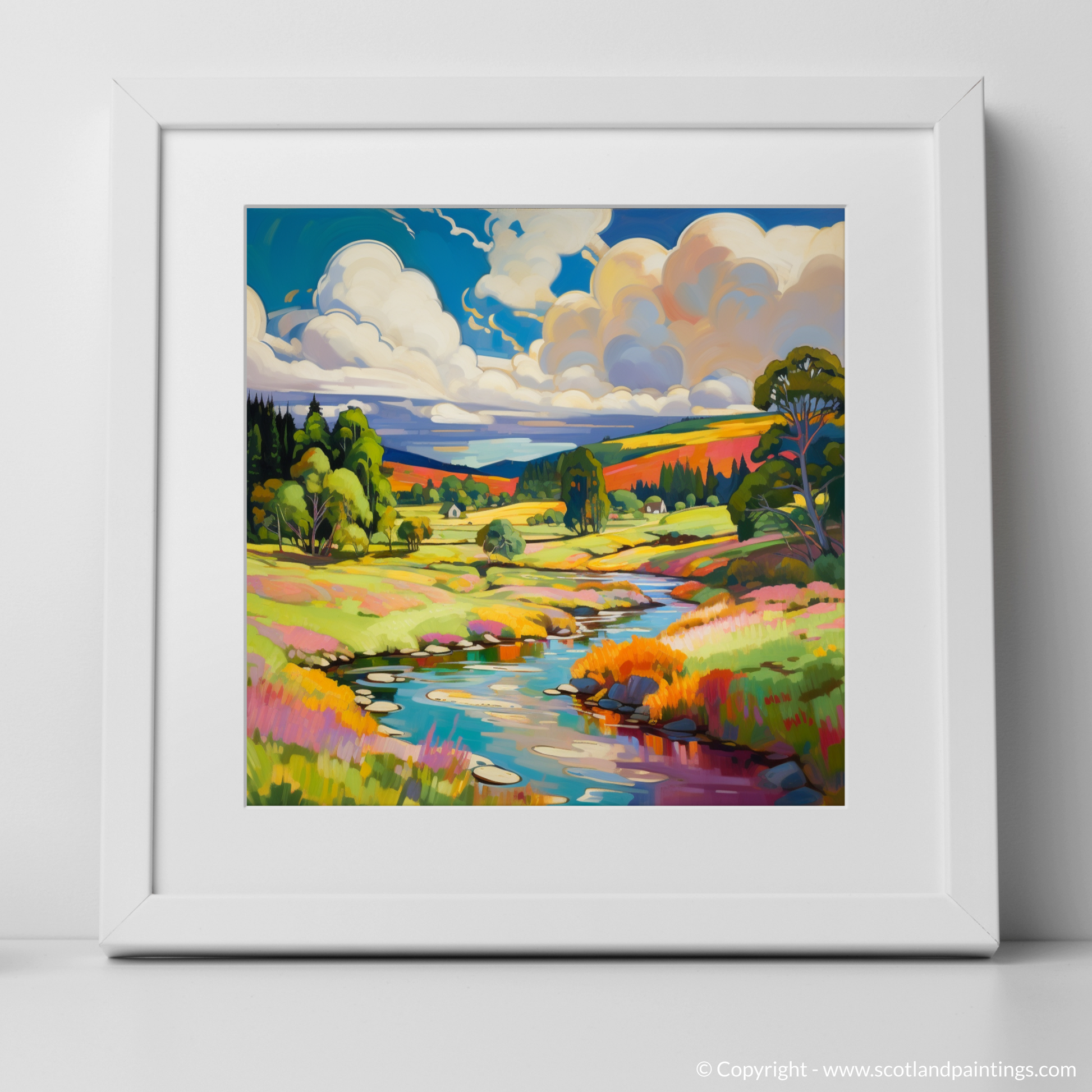 Art Print of Glen Tanar, Aberdeenshire in summer with a white frame