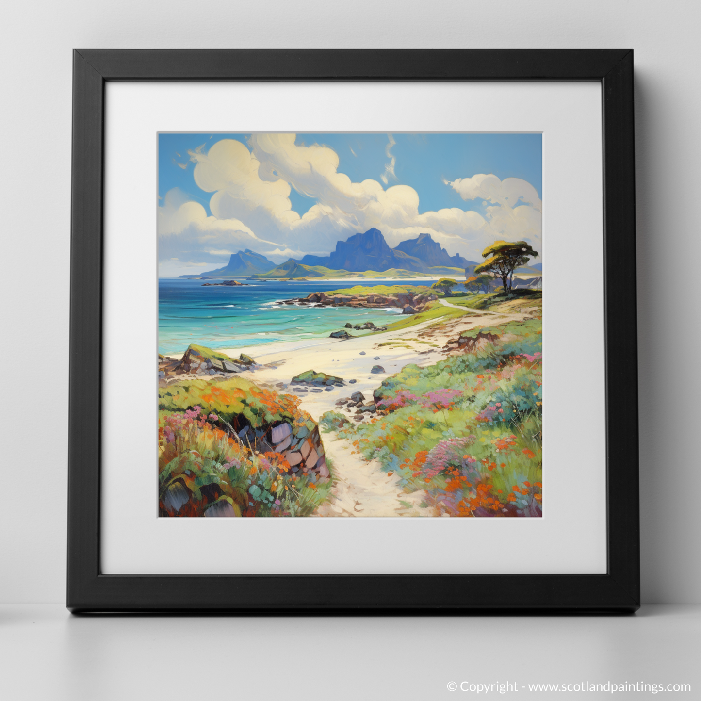 Art Print of Isle of Eigg, Inner Hebrides in summer with a black frame