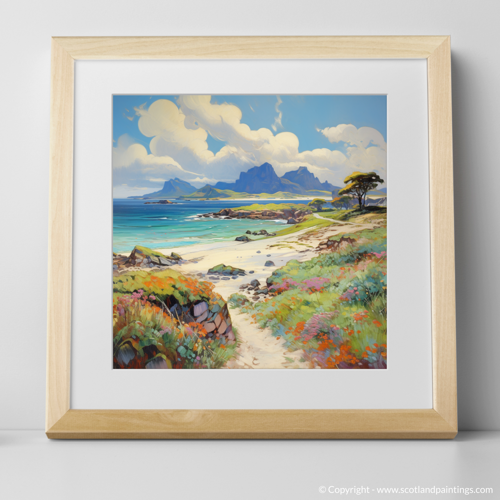 Art Print of Isle of Eigg, Inner Hebrides in summer with a natural frame