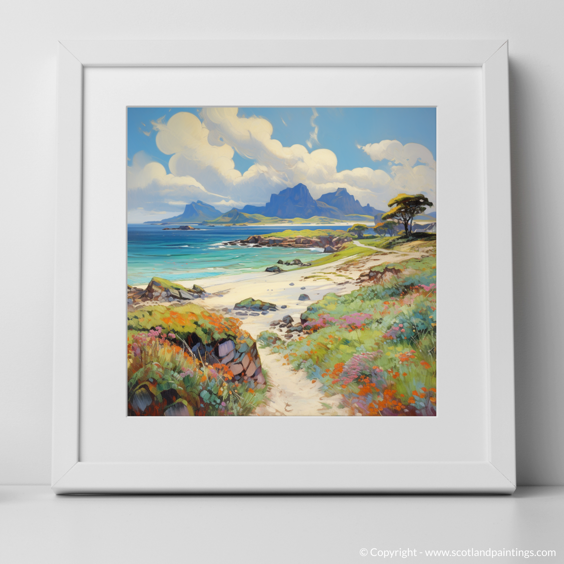 Art Print of Isle of Eigg, Inner Hebrides in summer with a white frame