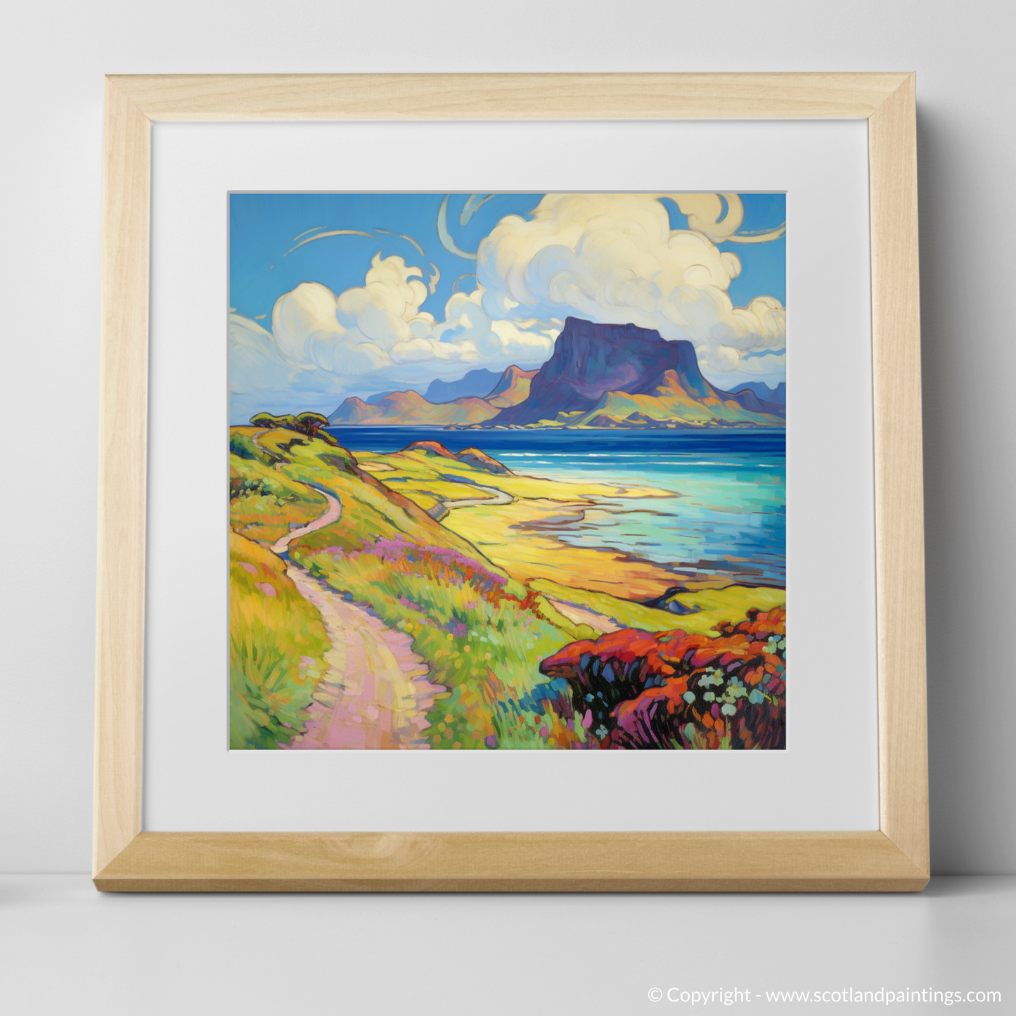 Art Print of Isle of Eigg, Inner Hebrides in summer with a natural frame