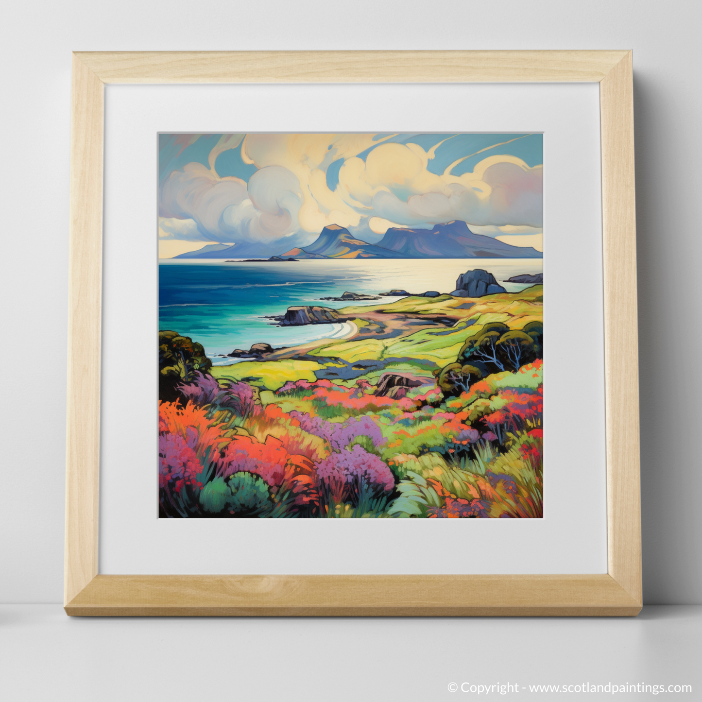 Art Print of Isle of Eigg, Inner Hebrides in summer with a natural frame