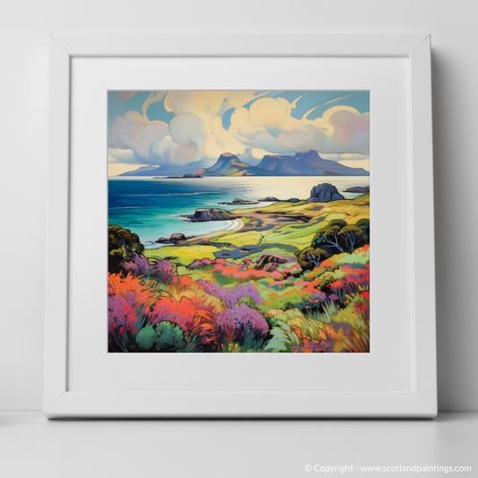 Art Print of Isle of Eigg, Inner Hebrides in summer with a white frame