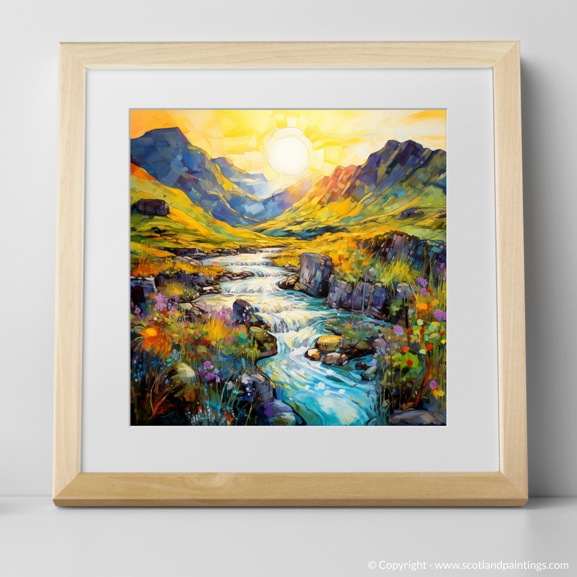 Art Print of Isle of Skye Fairy Pools at golden hour in summer with a natural frame