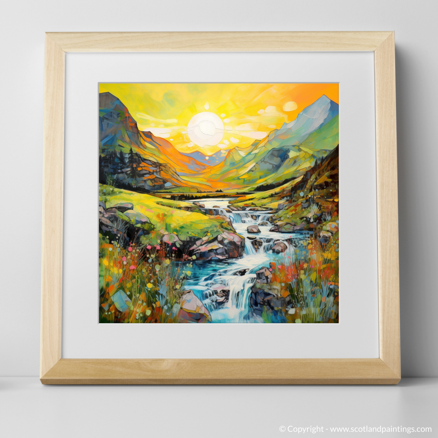 Art Print of Isle of Skye Fairy Pools at golden hour in summer with a natural frame