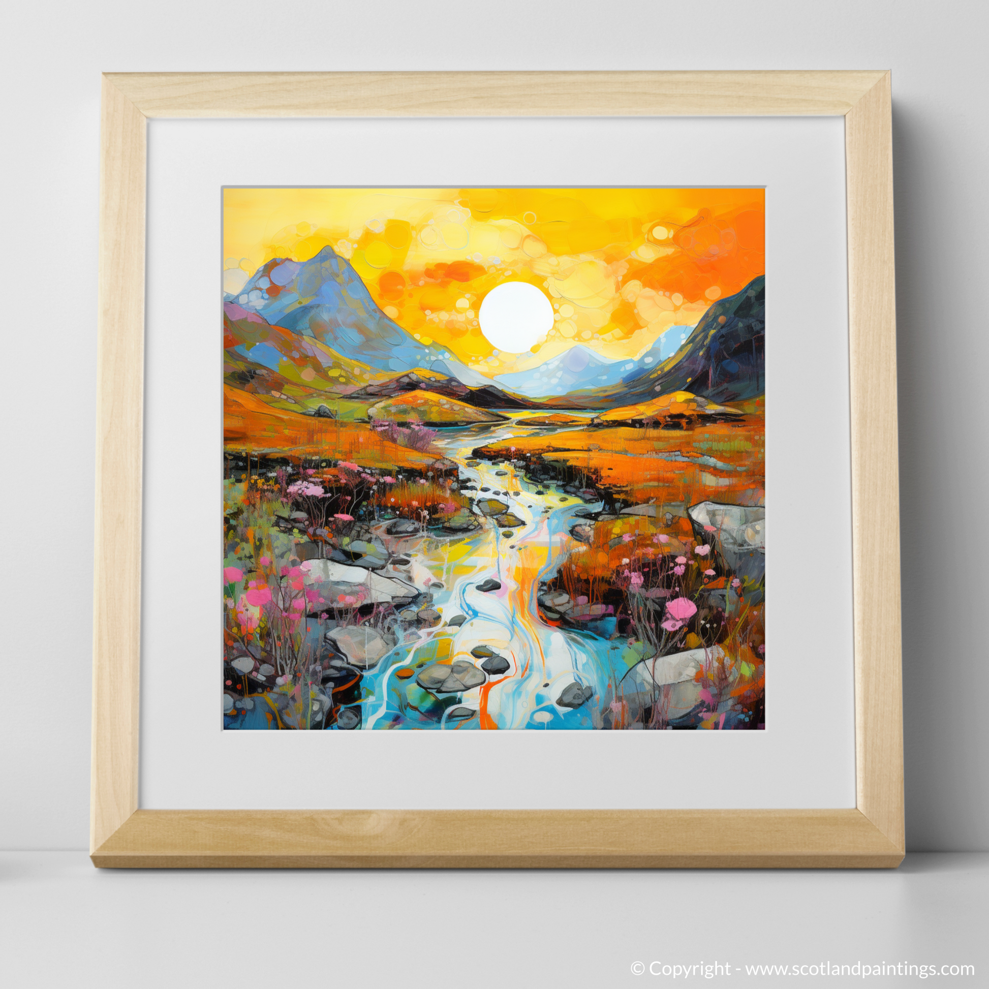 Art Print of Isle of Skye Fairy Pools at golden hour in summer with a natural frame